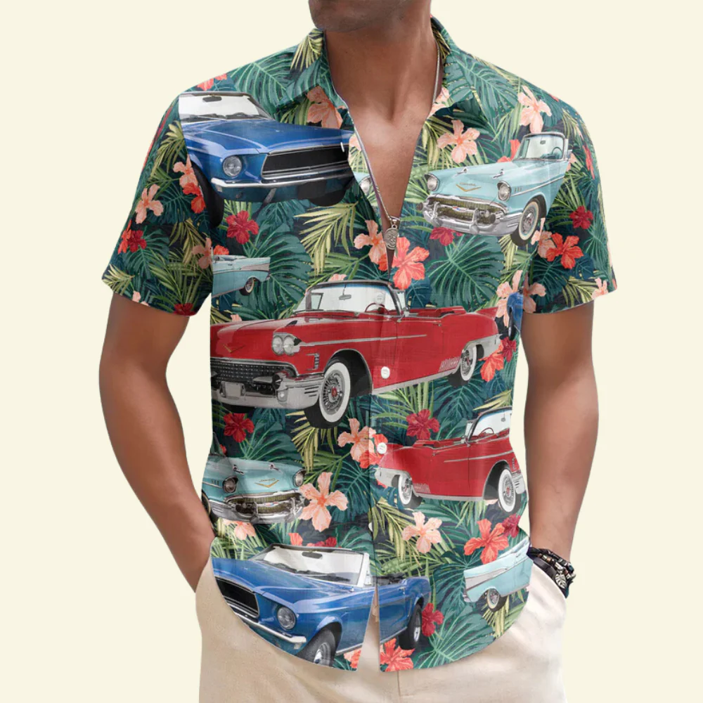 Custom Photo Vintage Muscle Cars - Gift For Car Lovers - Personalized Hawaiian Shirt