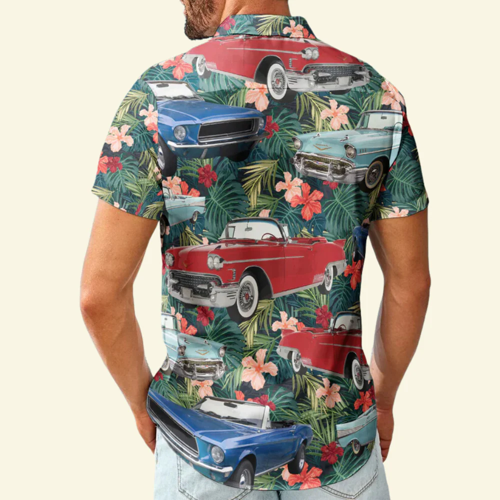Custom Photo Vintage Muscle Cars - Gift For Car Lovers - Personalized Hawaiian Shirt - Image 2