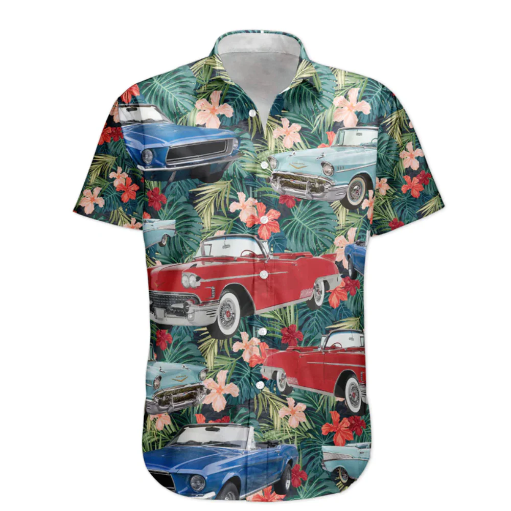 Custom Photo Vintage Muscle Cars - Gift For Car Lovers - Personalized Hawaiian Shirt - Image 3
