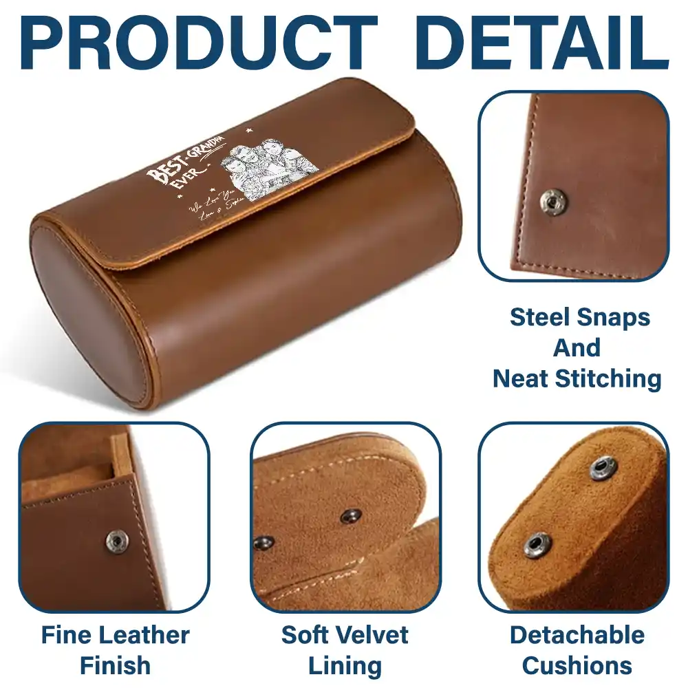 Custom Photo Watch Storage Case Best Dad Grandpa Ever - Personalized Leather Watch Case - Gifts For Dad, Grandpa - Image 6