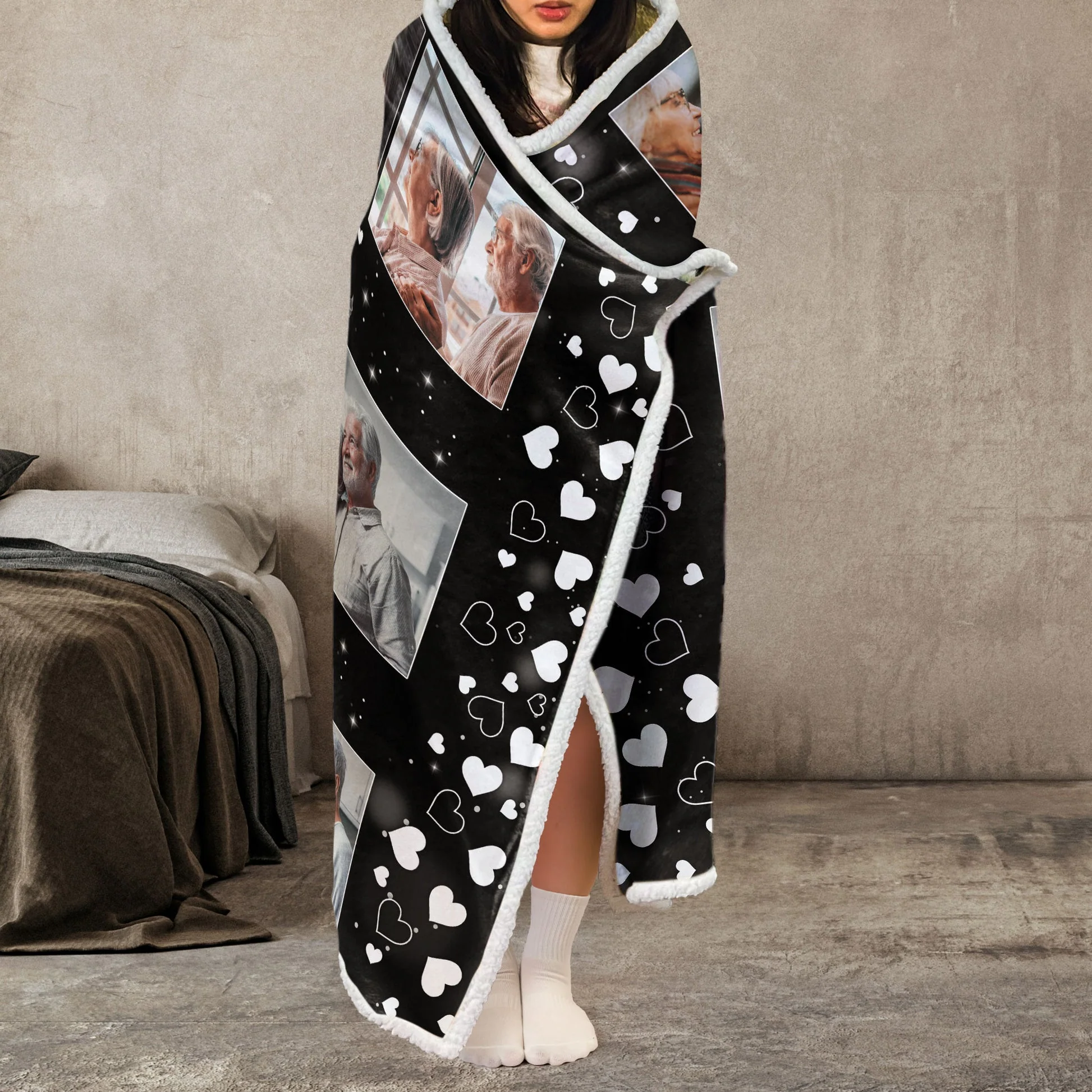 Custom Photo When You Miss Me Hug This Blanket Tight - Personalized Wearable Hooded Blanket - Gift For Husband, Wife, Couples, Lovers - NA94 - Image 4