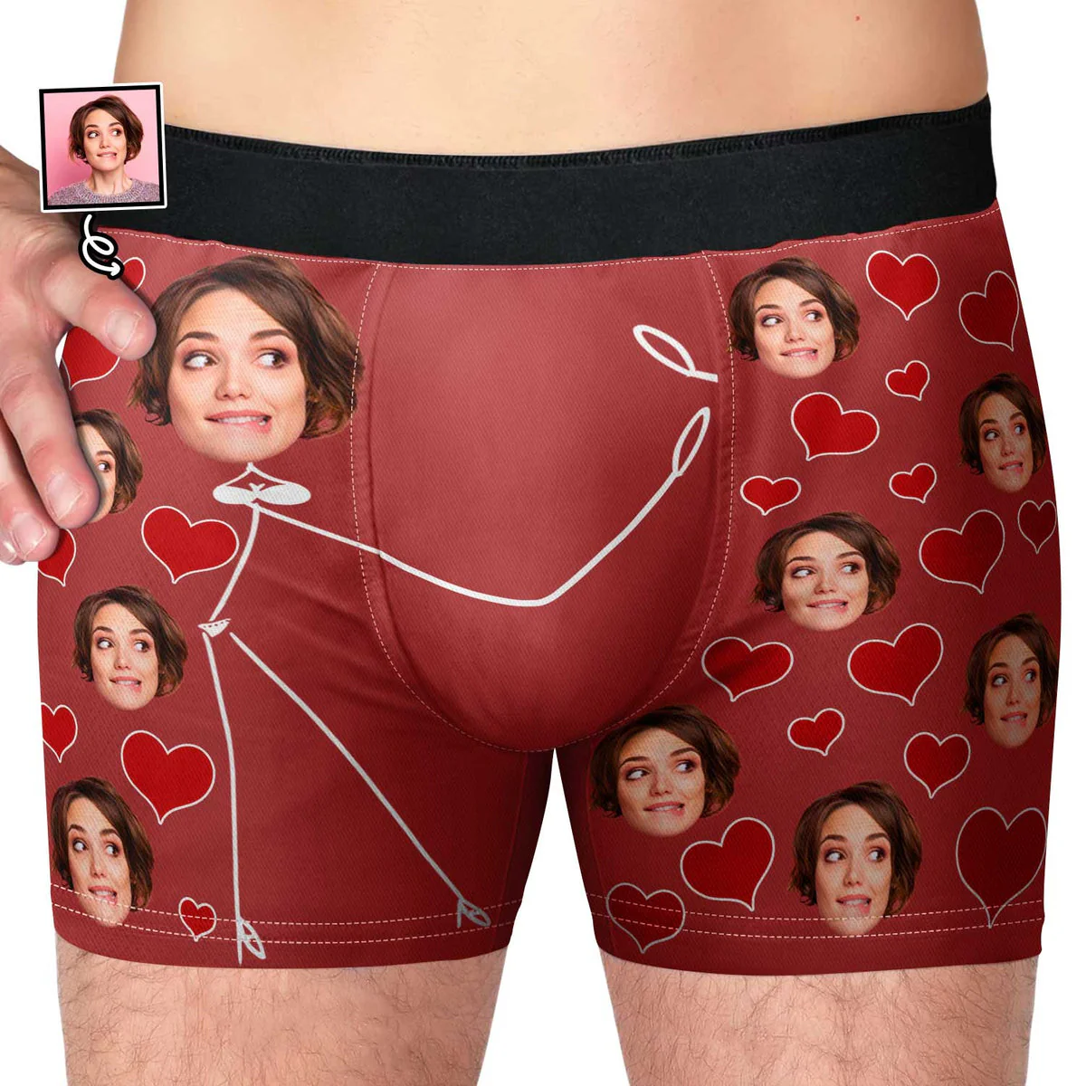 Custom Photo Wife Face Lovely Hug - Gift For Boyfriend, Husband, Anniversary - Funny Personalized Custom Boxer Briefs, Men's Boxers - NH96