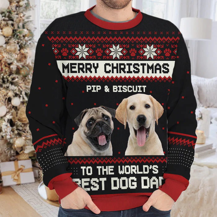 Custom Photo Ya Filthy Animal Merry Christmas - Personalized Ugly Sweater - Gift For Dog Lover, Dog Mom, Dog Dad - NH96 - Image 3