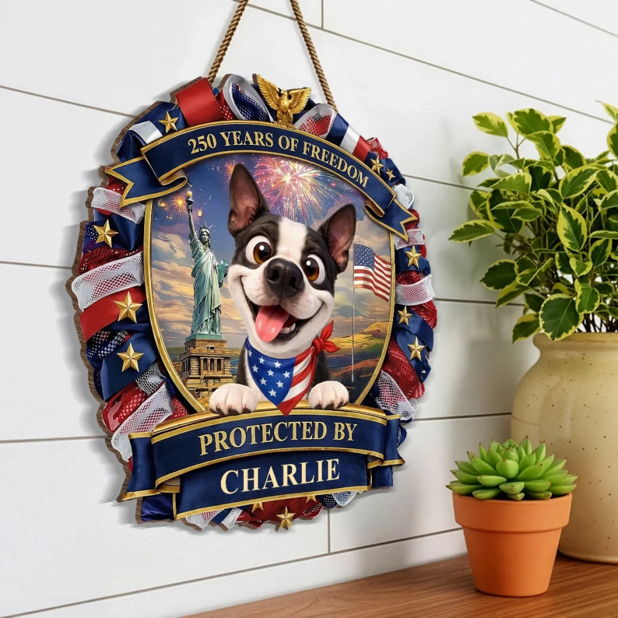 Custom Wood Sign - Personalized America 250th Anniversary Gifts For Dog Lovers, Dog Dad And Mom - Spoiled Dogs Live Here Always - Image 5