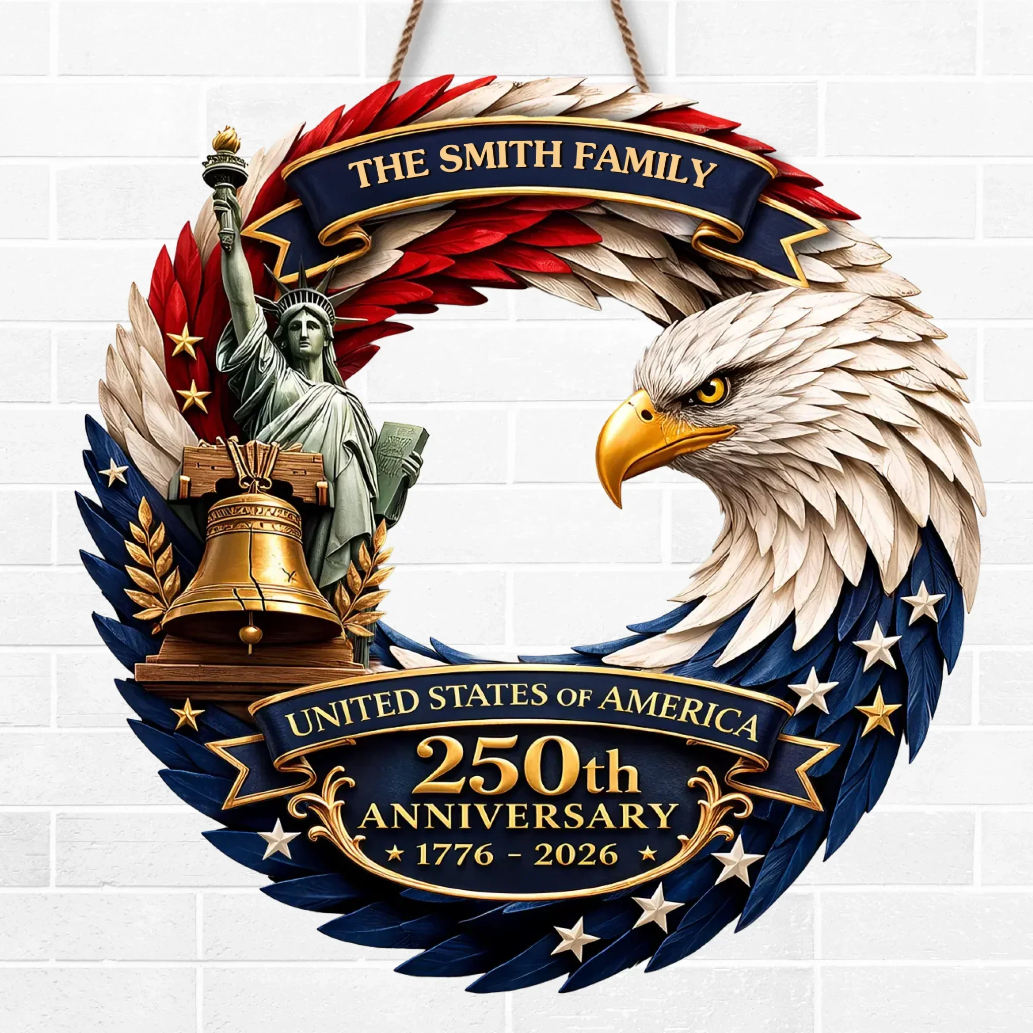 Custom Wood Sign - Personalized America 250th Anniversary Gifts For Mom, Dad, Brother, Sister, Kids - Bald Eagle Patriotic - Image 2