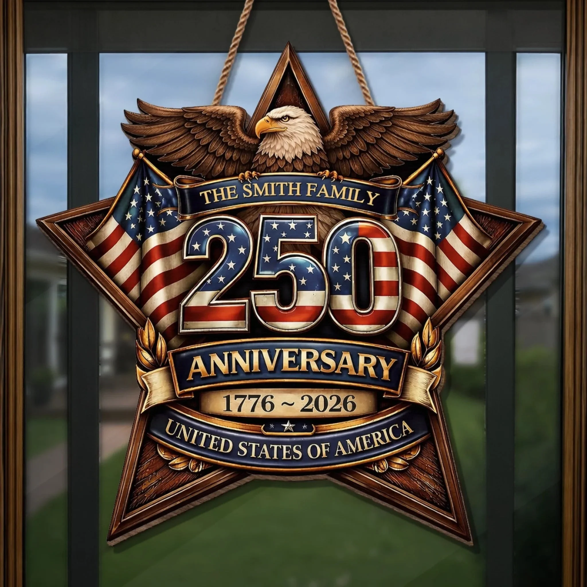 Custom Wood Sign - Personalized America 250th Anniversary Gifts For Mom, Dad, Brother, Sister, Kids - Built On Hope And Courage - Image 4