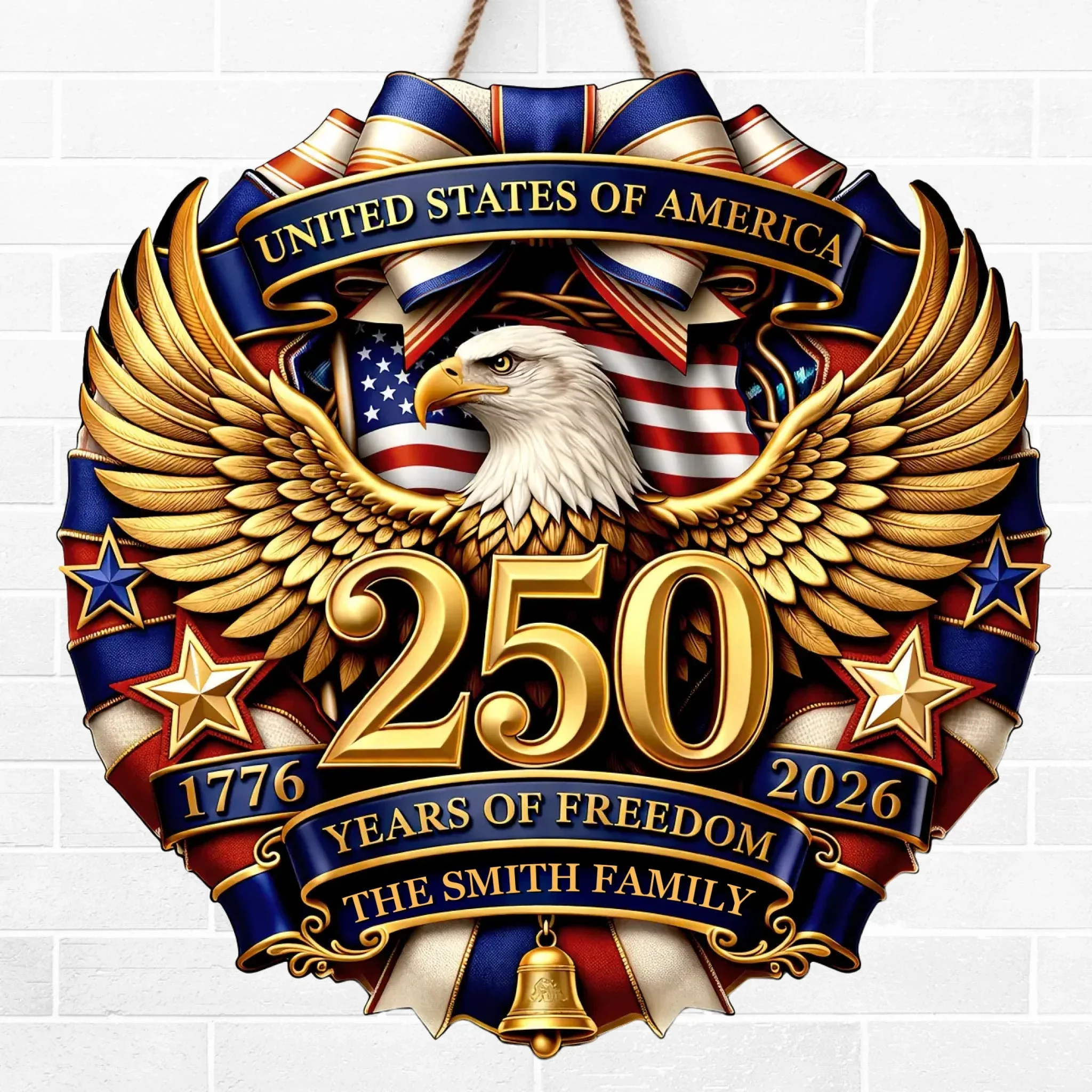 Custom Wood Sign - Personalized America 250th Anniversary Gifts For Mom, Dad, Brother, Sister, Kids - Family And The American Dream - Image 2