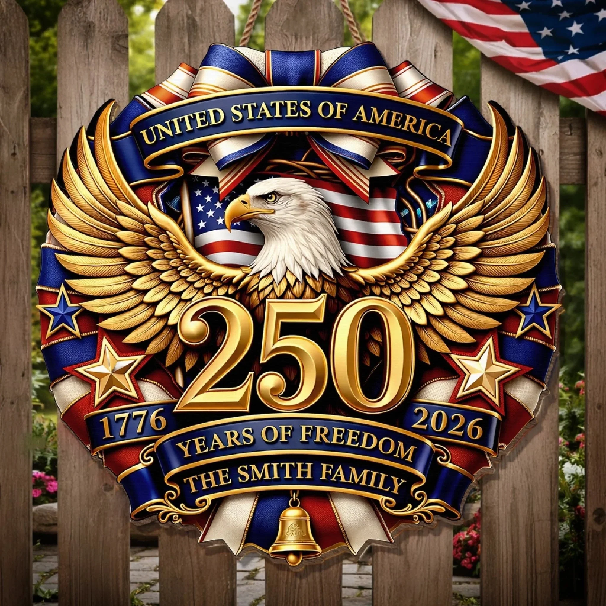Custom Wood Sign - Personalized America 250th Anniversary Gifts For Mom, Dad, Brother, Sister, Kids - Family And The American Dream - Image 3
