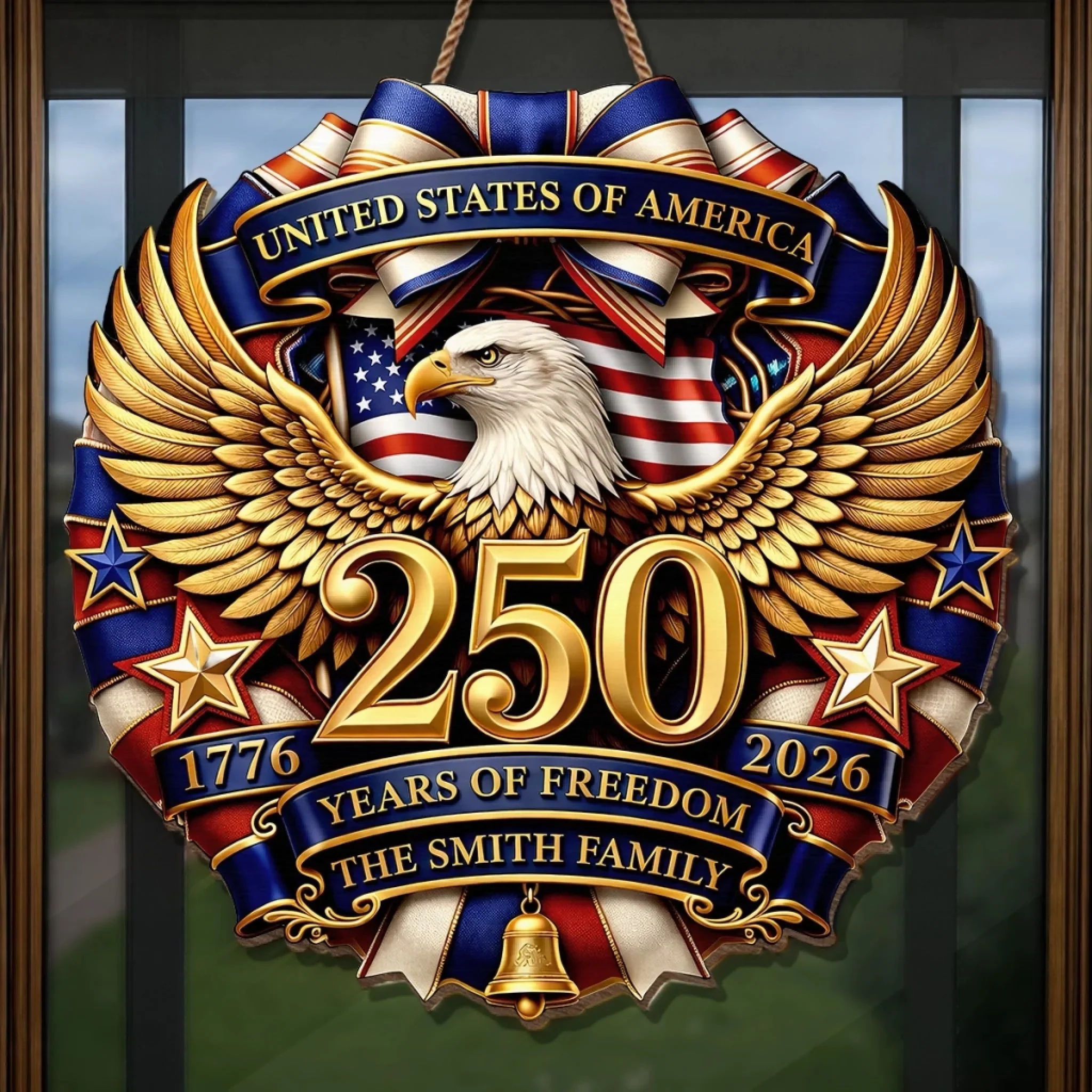 Custom Wood Sign - Personalized America 250th Anniversary Gifts For Mom, Dad, Brother, Sister, Kids - Family And The American Dream - Image 4
