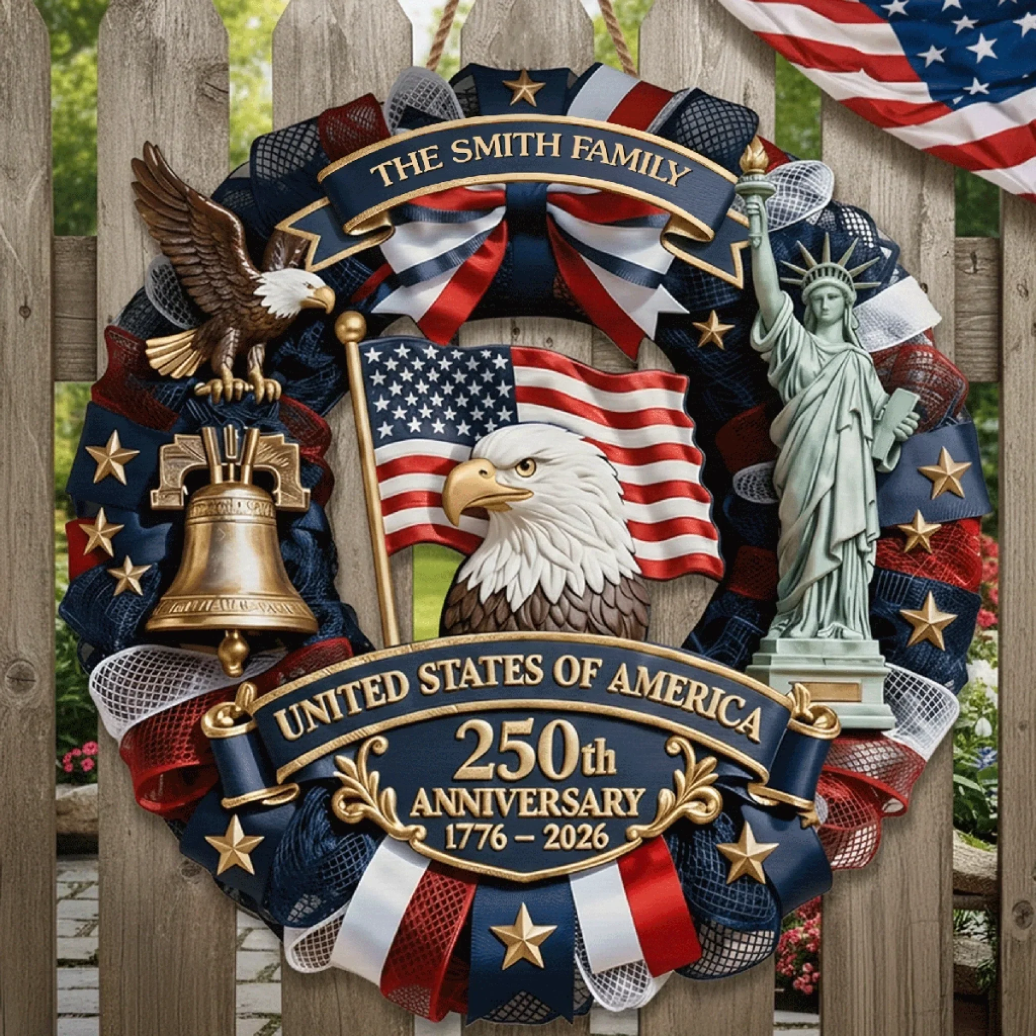 Custom Wood Sign - Personalized America 250th Anniversary Gifts For Mom, Dad, Brother, Sister, Kids - Family Forever United - Image 3