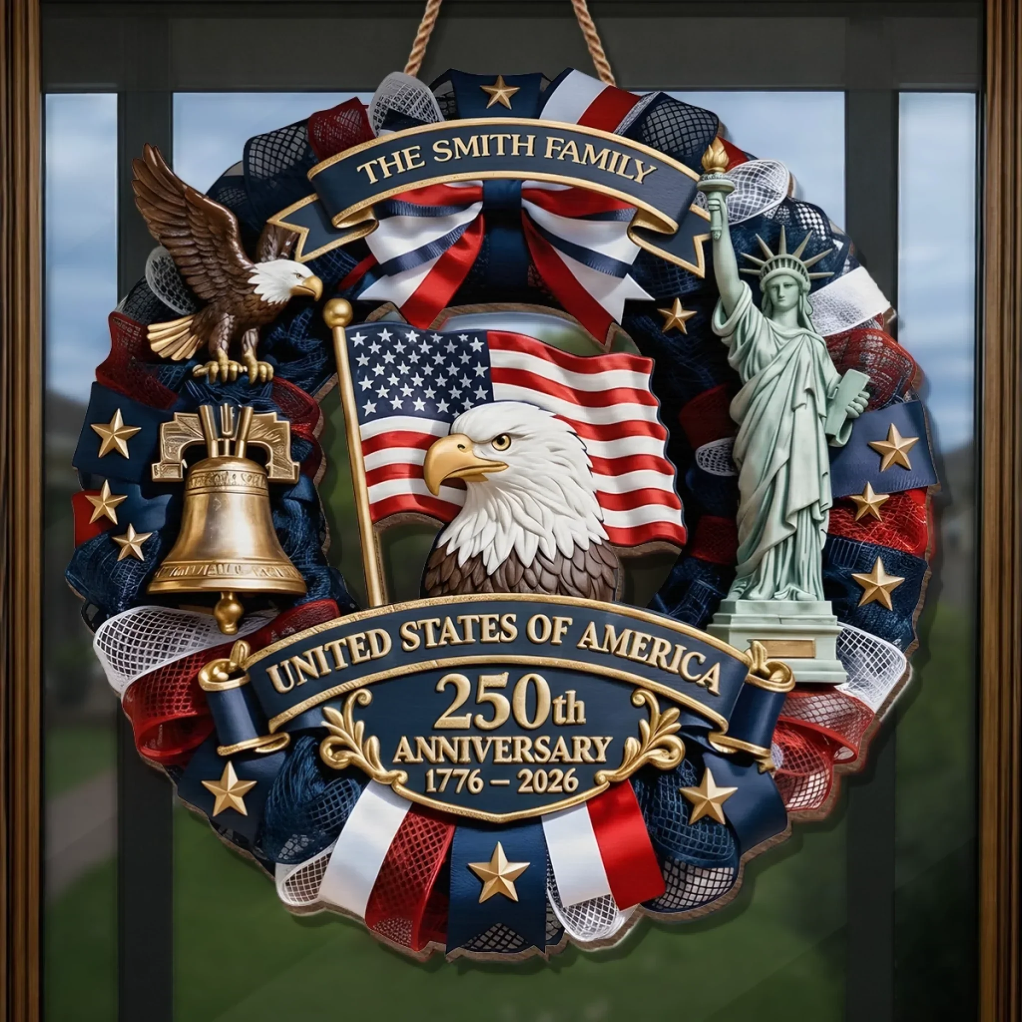 Custom Wood Sign - Personalized America 250th Anniversary Gifts For Mom, Dad, Brother, Sister, Kids - Family Forever United - Image 4