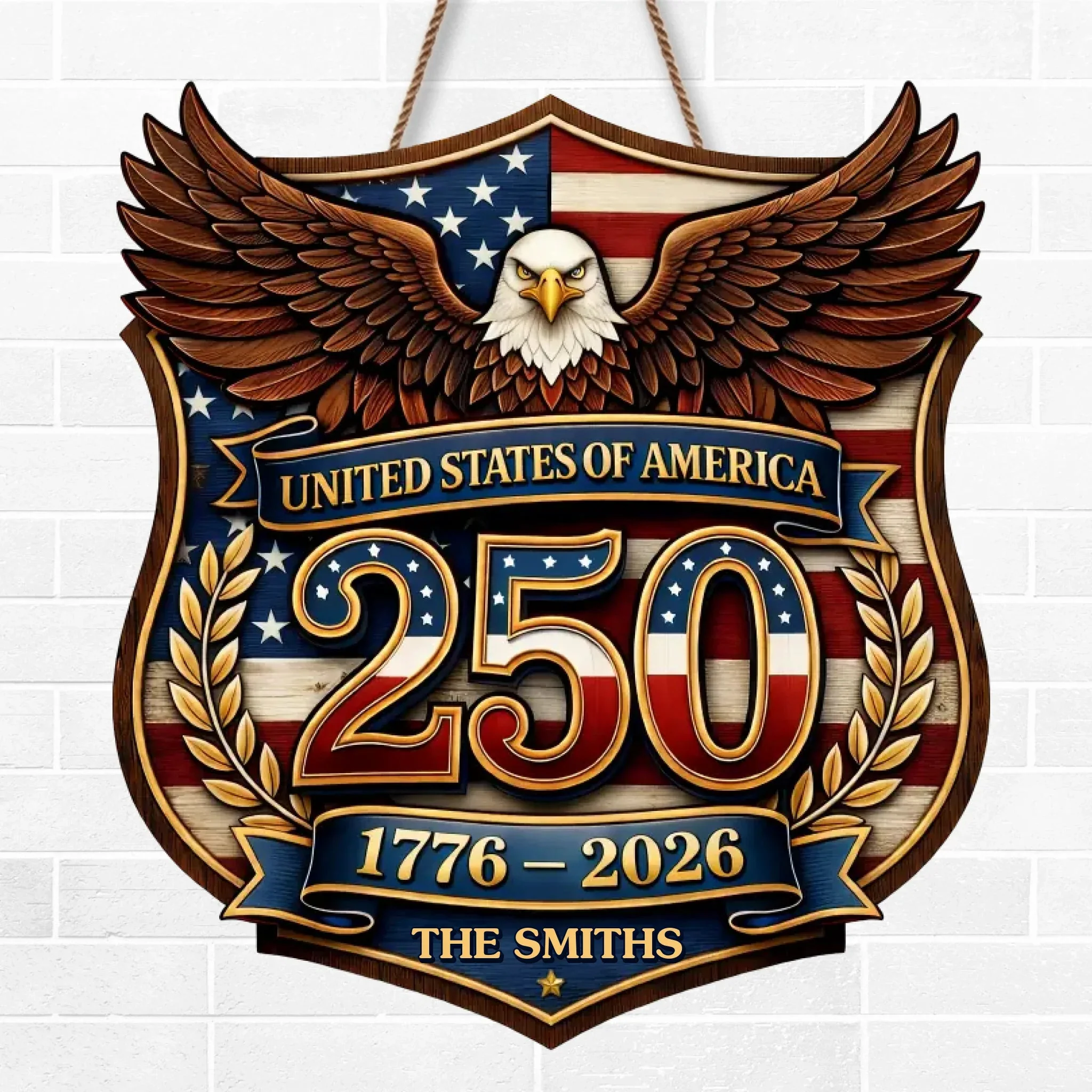 Custom Wood Sign - Personalized America 250th Anniversary Gifts For Mom, Dad, Brother, Sister, Kids - Family Holds Us Together - Image 2