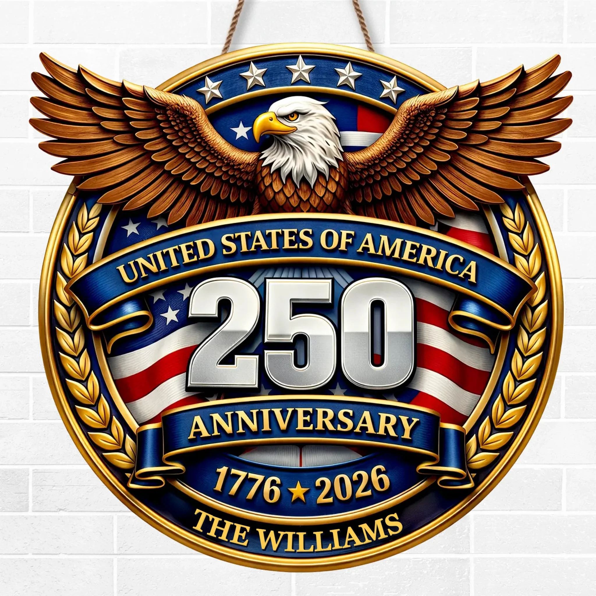 Custom Wood Sign - Personalized America 250th Anniversary Gifts For Mom, Dad, Brother, Sister, Kids - Freedom Lights Our Future - Image 2