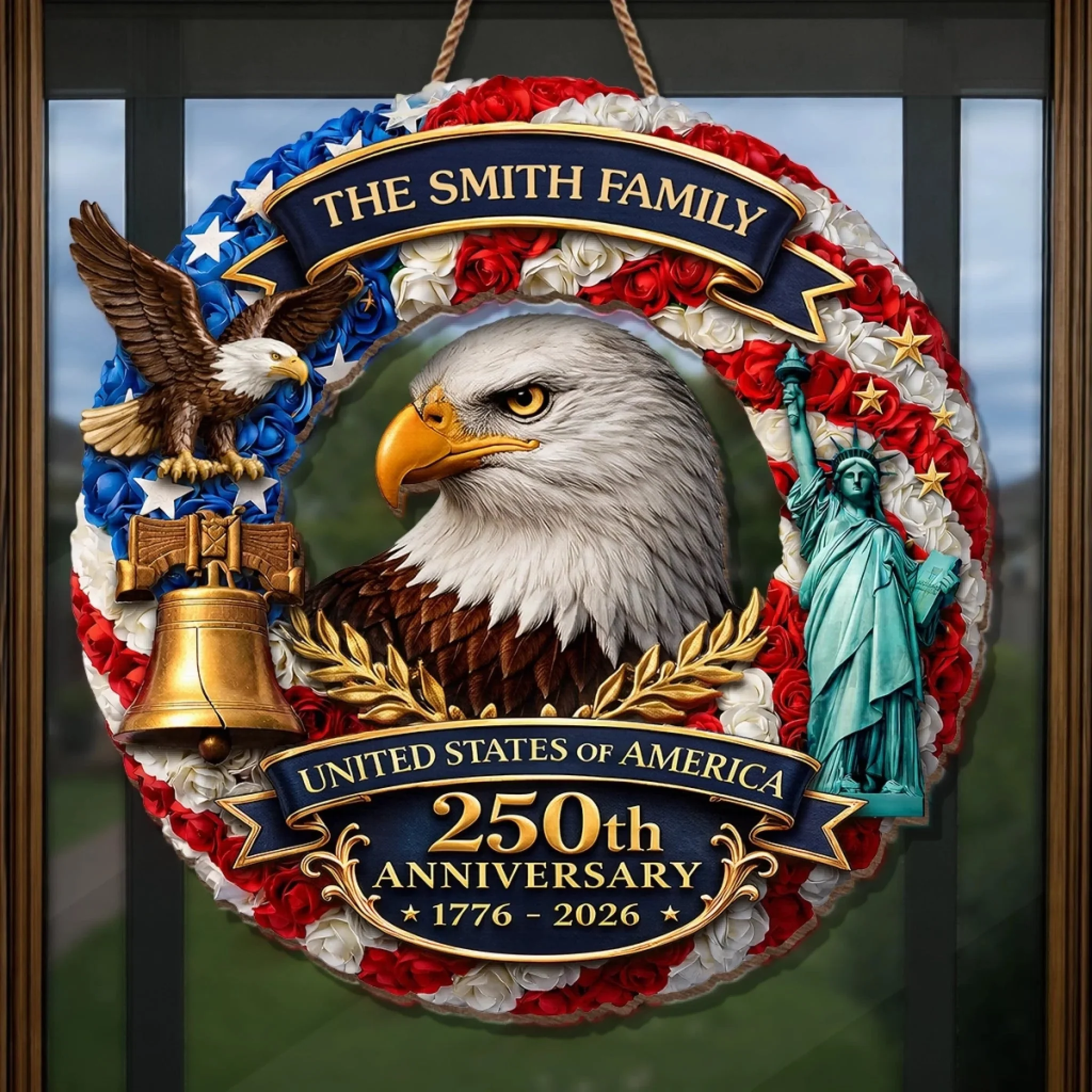 Custom Wood Sign - Personalized America 250th Anniversary Gifts For Mom, Dad, Brother, Sister, Kids - Freedom On Wheels - Image 4