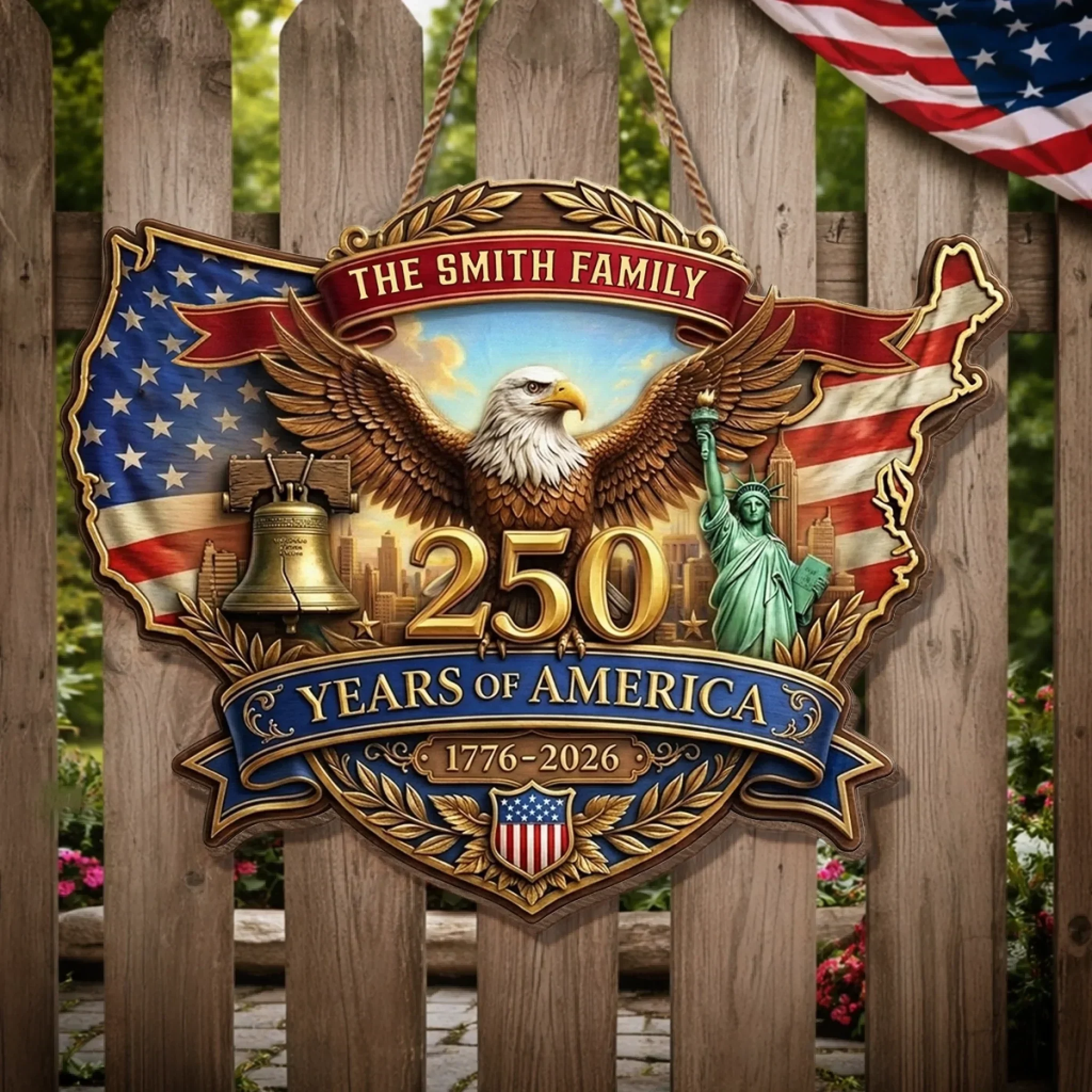 Custom Wood Sign - Personalized America 250th Anniversary Gifts For Mom, Dad, Brother, Sister, Kids - God Bless America And This Home - Image 2