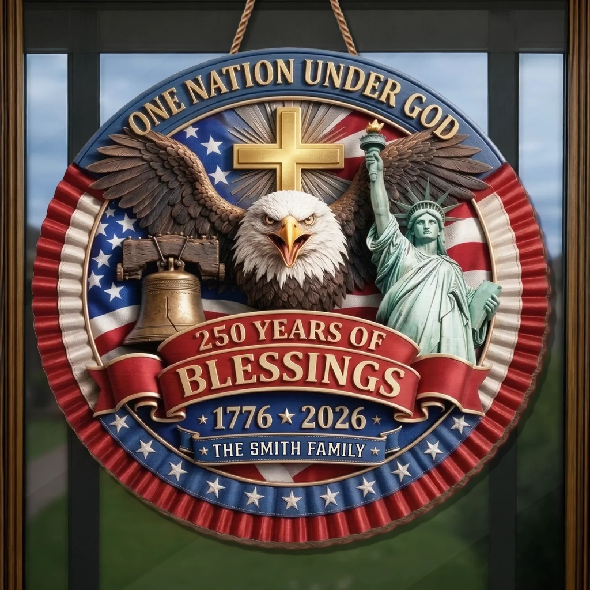 Custom Wood Sign - Personalized America 250th Anniversary Gifts For Mom, Dad, Brother, Sister, Kids - One Nation Under God - Image 4