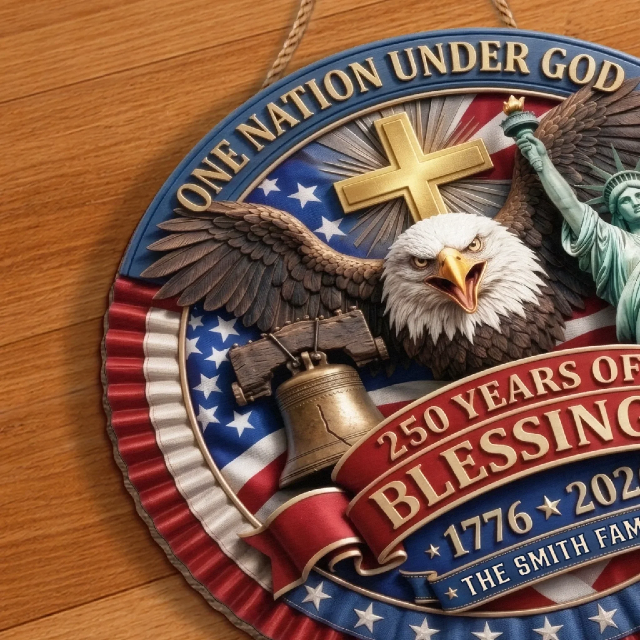 Custom Wood Sign - Personalized America 250th Anniversary Gifts For Mom, Dad, Brother, Sister, Kids - One Nation Under God - Image 5