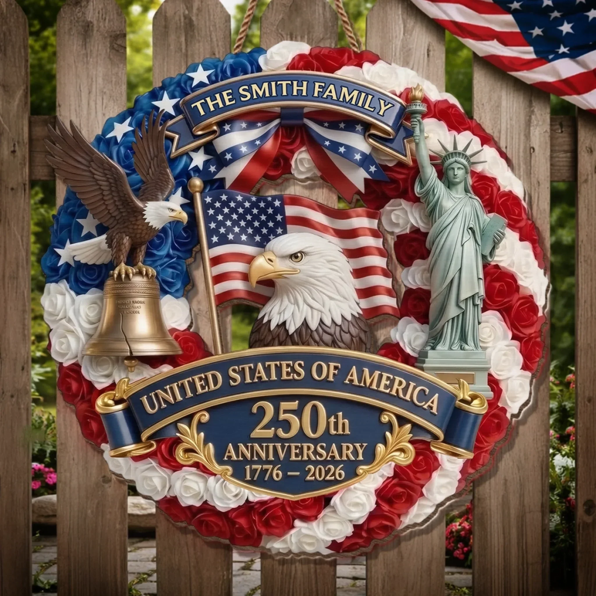 Custom Wood Sign - Personalized America 250th Anniversary Gifts For Mom, Dad, Brother, Sister, Kids - Proud American Family - Image 3
