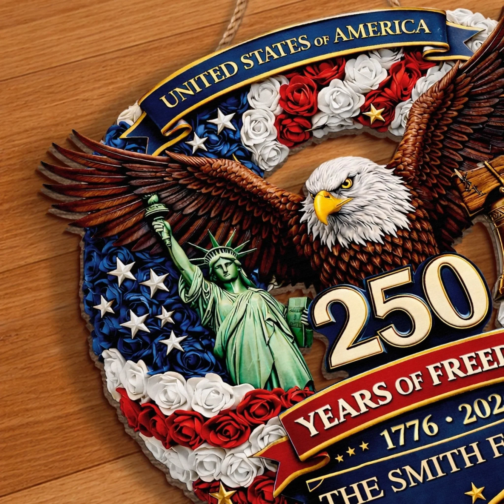 Custom Wood Sign - Personalized America 250th Anniversary Gifts For Mom, Dad, Brother, Sister, Kids - Proud Hearts Rise Together - Image 5