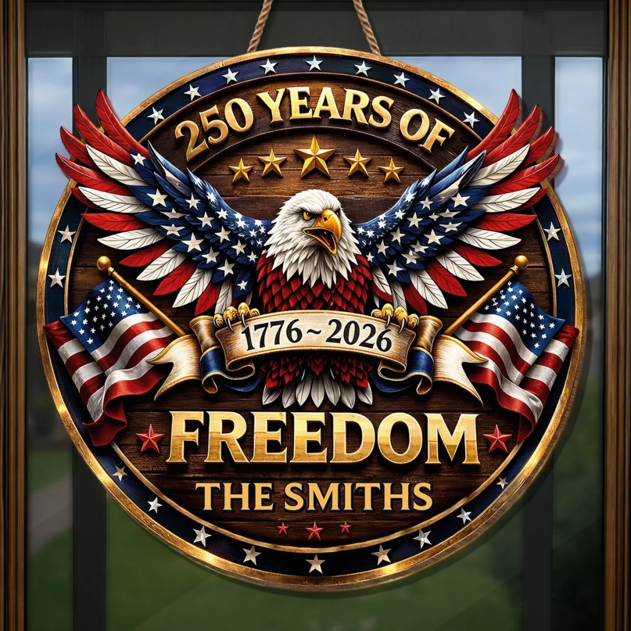 Custom Wood Sign - Personalized America 250th Anniversary Gifts For Mom, Dad, Brother, Sister, Kids - Proud Of Our Shared Story - Image 4