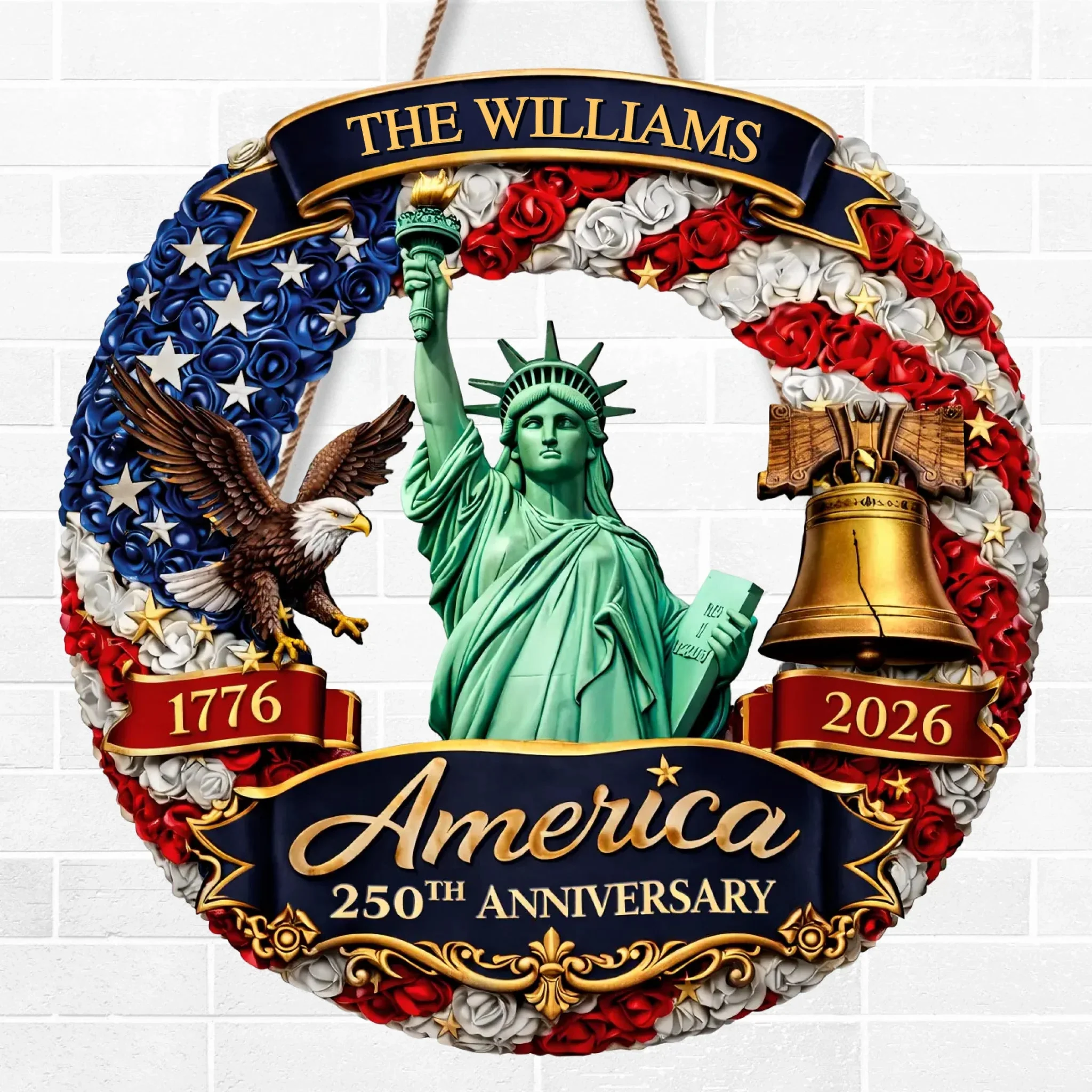 Custom Wood Sign - Personalized America 250th Anniversary Gifts For Mom, Dad, Brother, Sister, Kids - United In Freedom Since 1776 - Image 2