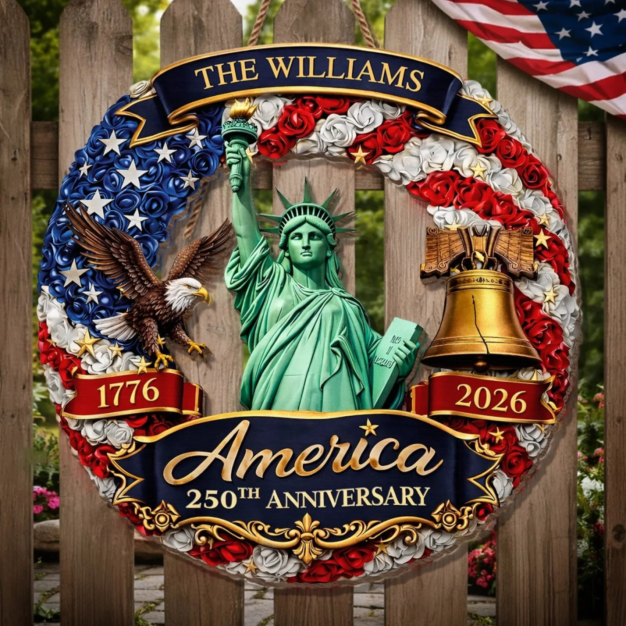 Custom Wood Sign - Personalized America 250th Anniversary Gifts For Mom, Dad, Brother, Sister, Kids - United In Freedom Since 1776 - Image 3