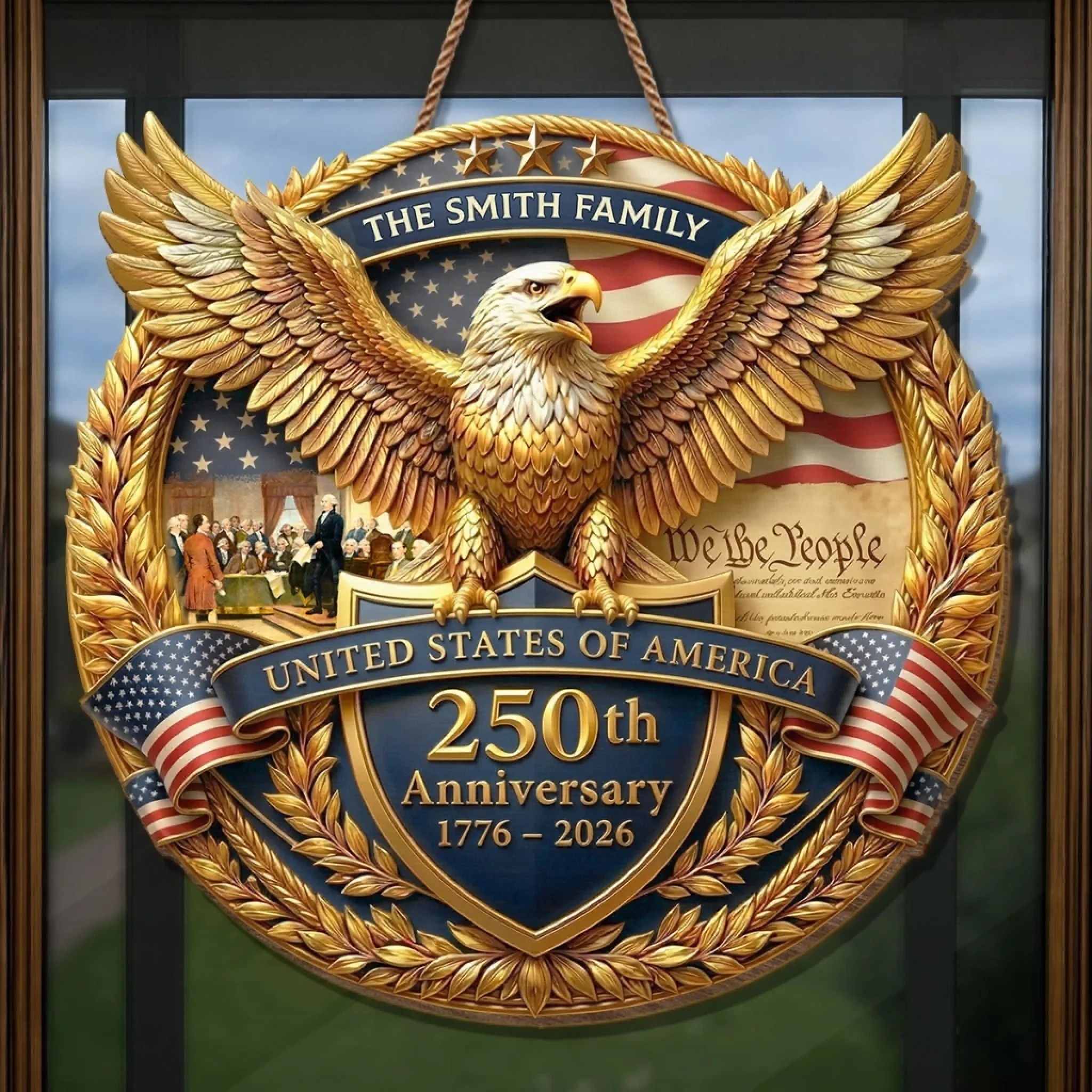 Custom Wood Sign - Personalized America 250th Anniversary Gifts For Mom, Dad, Brother, Sister, Kids - United In Strength And Hope - Image 3