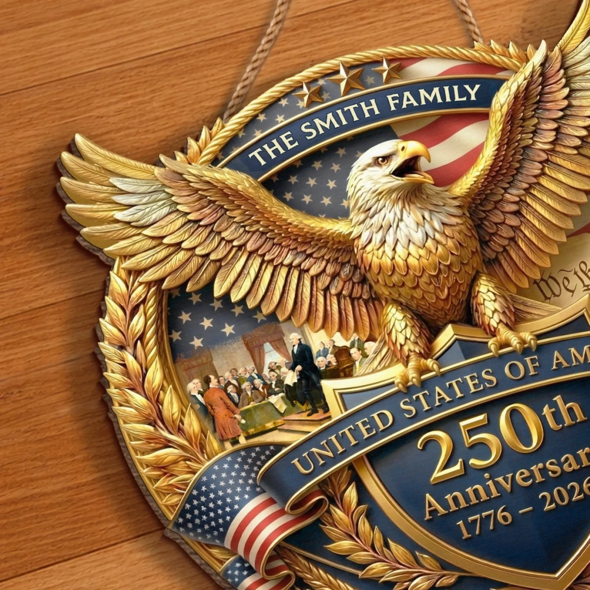 Custom Wood Sign - Personalized America 250th Anniversary Gifts For Mom, Dad, Brother, Sister, Kids - United In Strength And Hope - Image 4