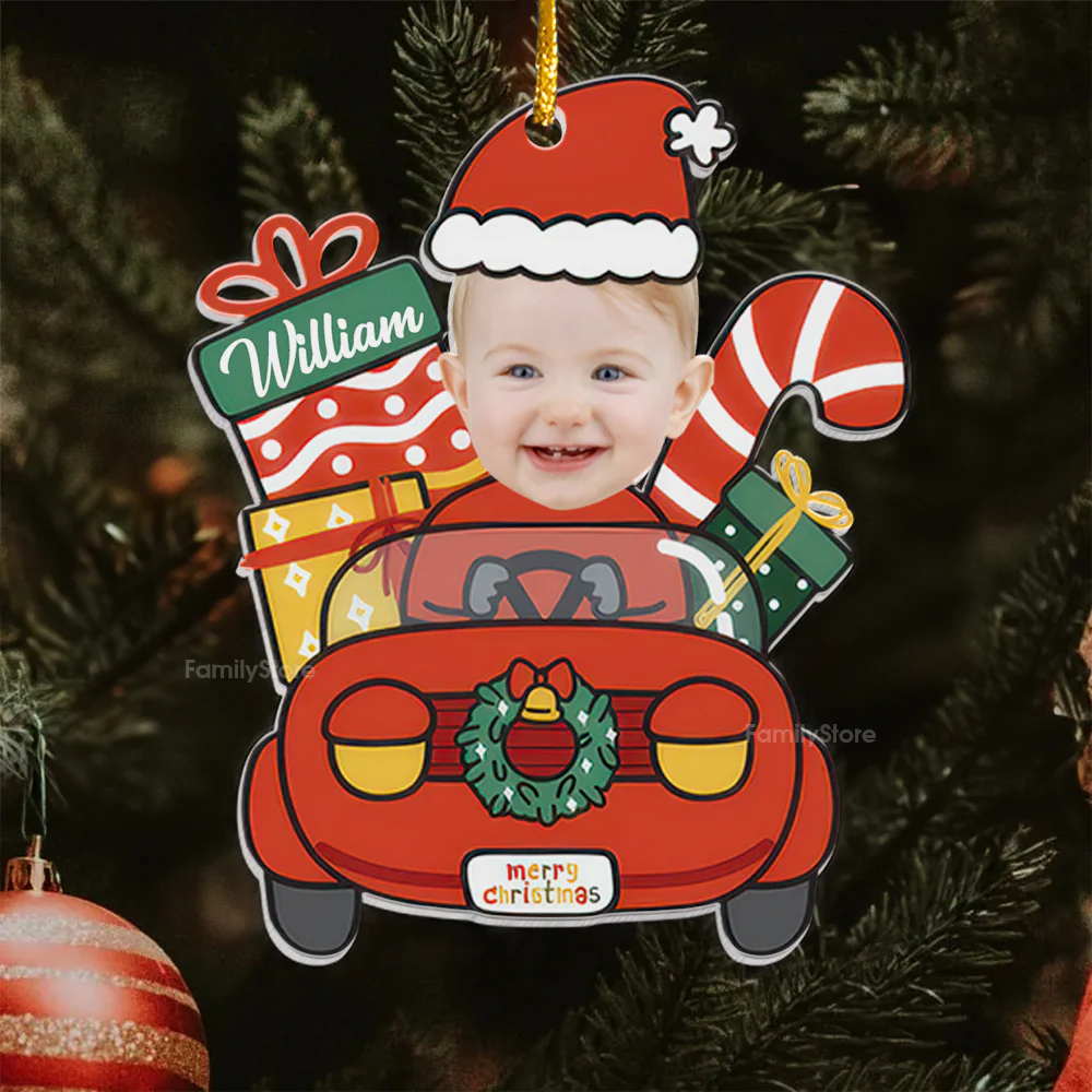 Custom Photo Cute Baby Santa Claus Drive Christmas Car - Gift For Family - Personalized Acrylic Ornament NA94 - Image 3