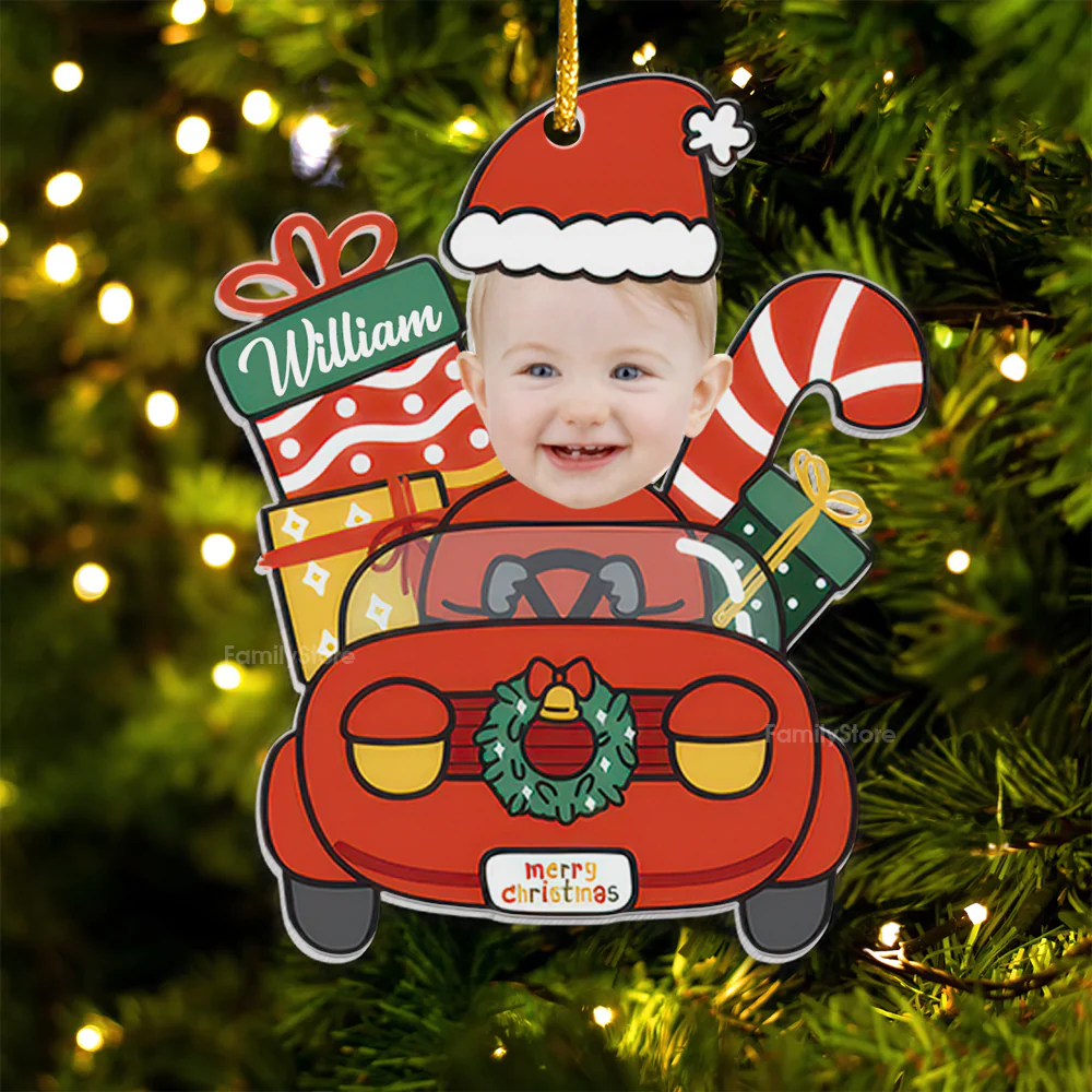 Custom Photo Cute Baby Santa Claus Drive Christmas Car - Gift For Family - Personalized Acrylic Ornament NA94 - Image 4