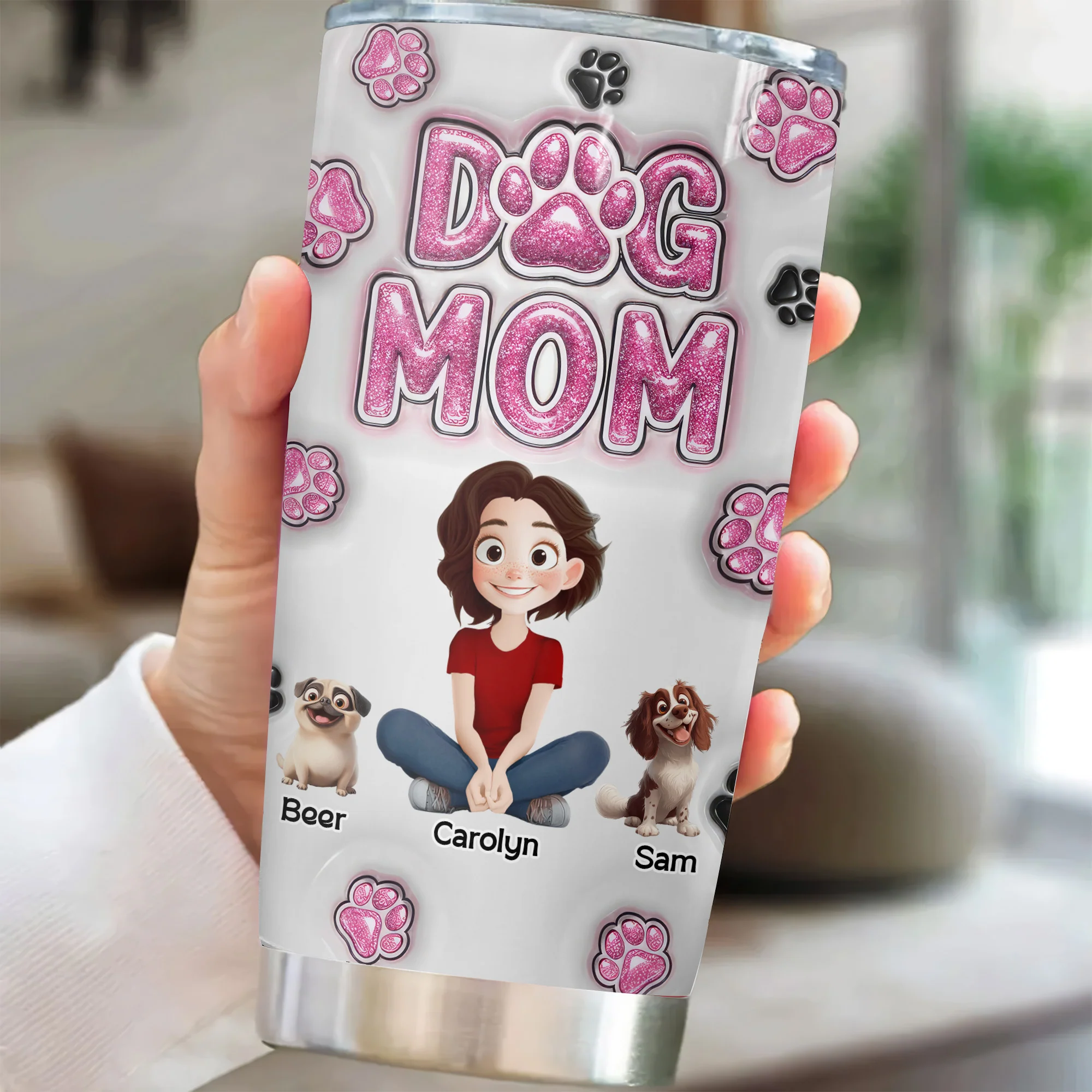 Cute Dog Mom Pink Paws 3D Inflated Effect Cartoon Dog - Personalized Tumbler Cup - Gift for Pet Owners, Pet Lovers, Dog Mom | CLP15 NH96 - Image 2