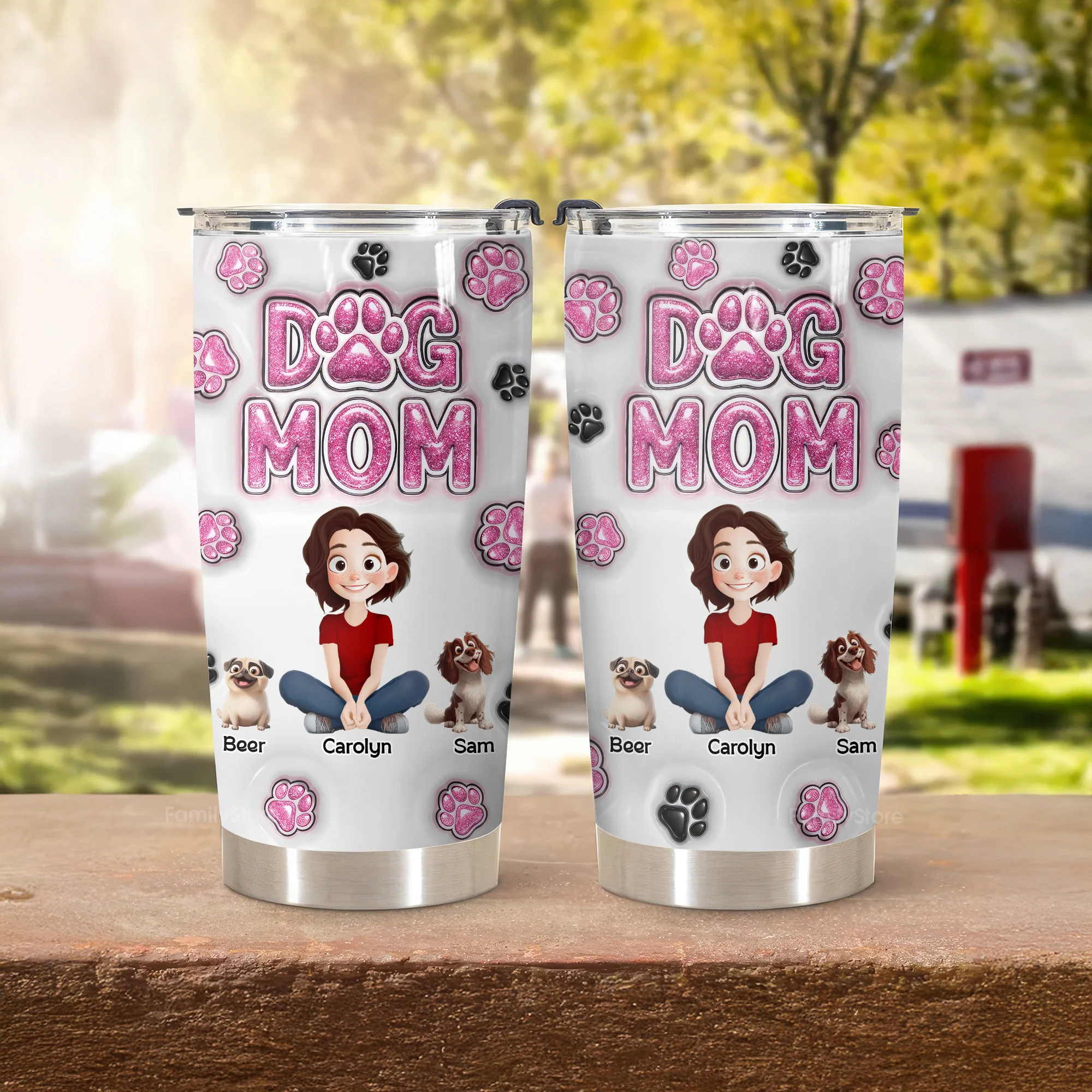 Cute Dog Mom Pink Paws 3D Inflated Effect Cartoon Dog - Personalized Tumbler Cup - Gift for Pet Owners, Pet Lovers, Dog Mom | CLP15 NH96 - Image 3