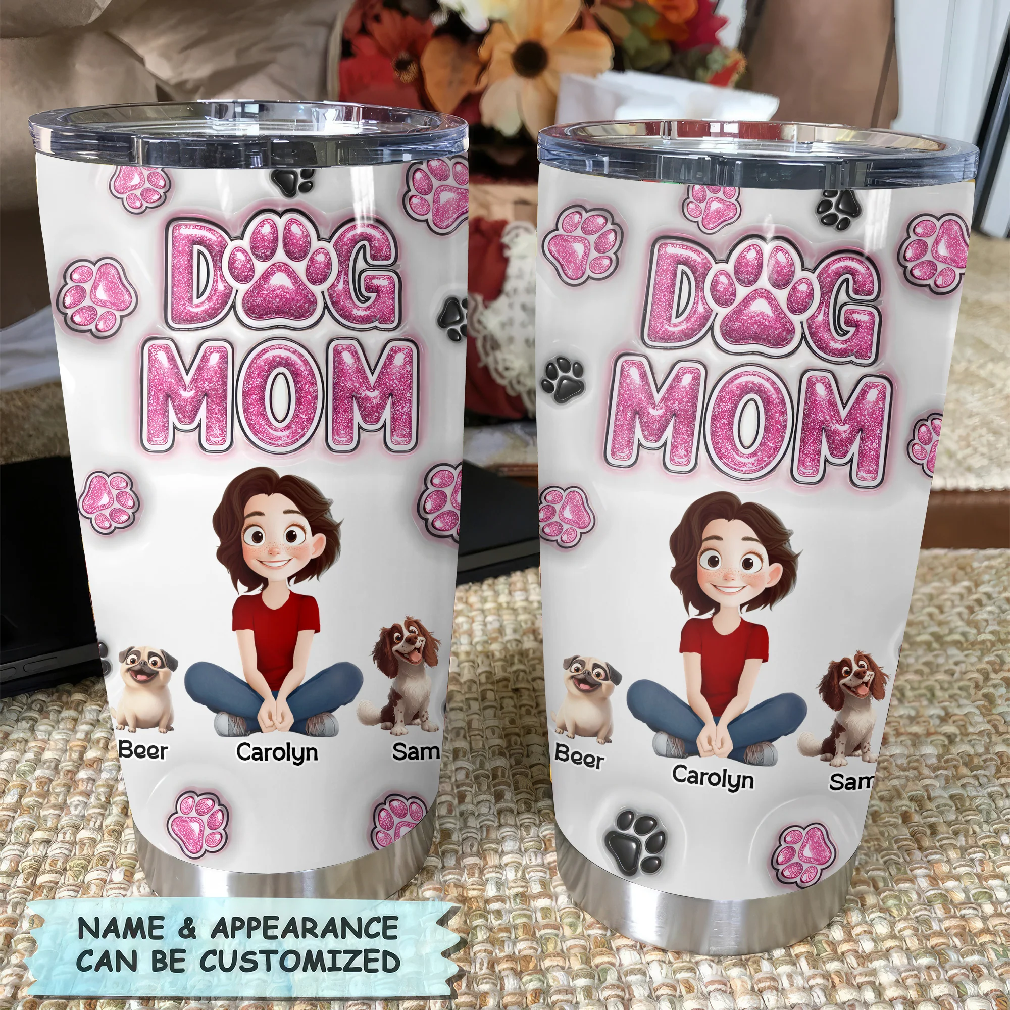 Cute Dog Mom Pink Paws 3D Inflated Effect Cartoon Dog - Personalized Tumbler Cup - Gift for Pet Owners, Pet Lovers, Dog Mom | CLP15 NH96 - Image 4