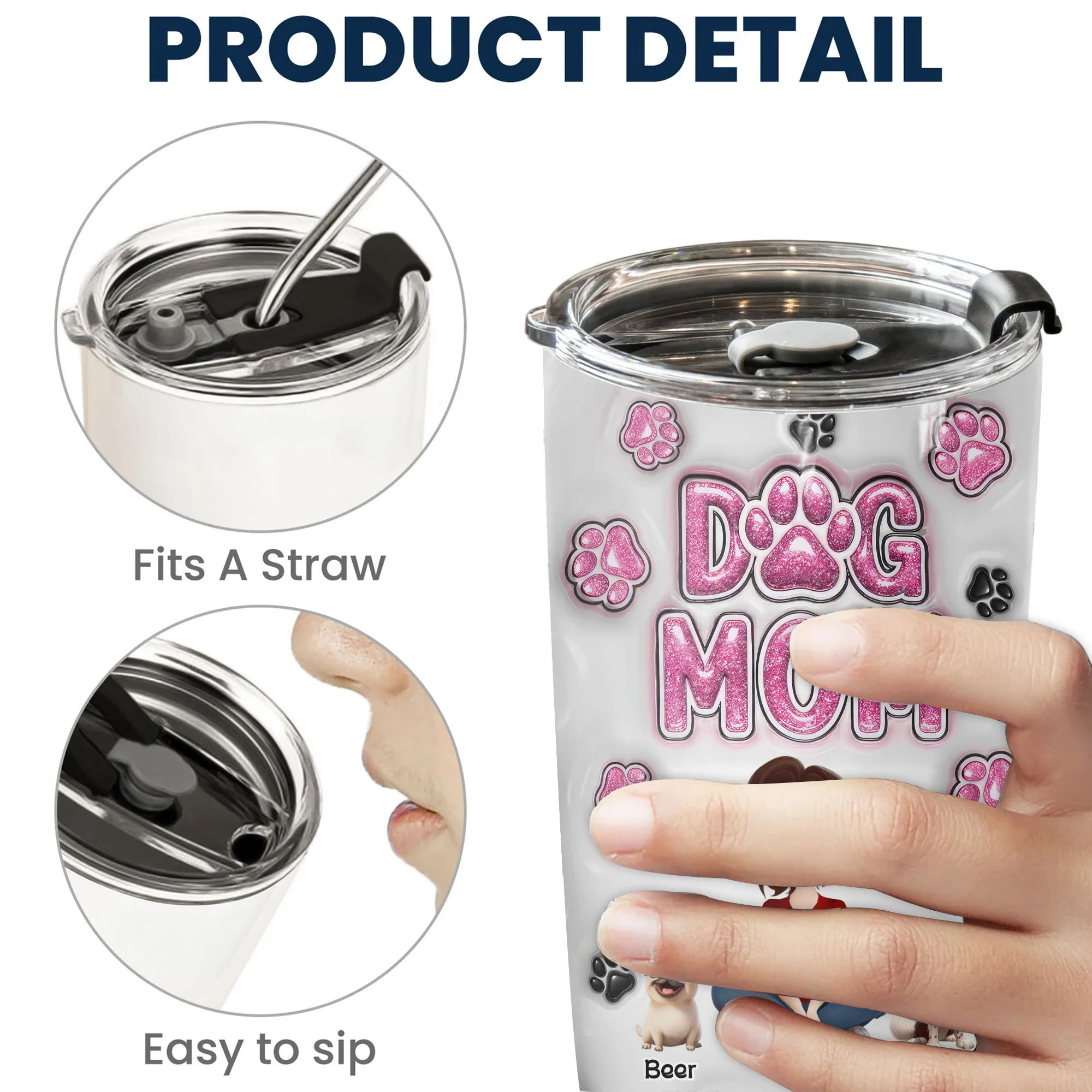 Cute Dog Mom Pink Paws 3D Inflated Effect Cartoon Dog - Personalized Tumbler Cup - Gift for Pet Owners, Pet Lovers, Dog Mom | CLP15 NH96 - Image 5