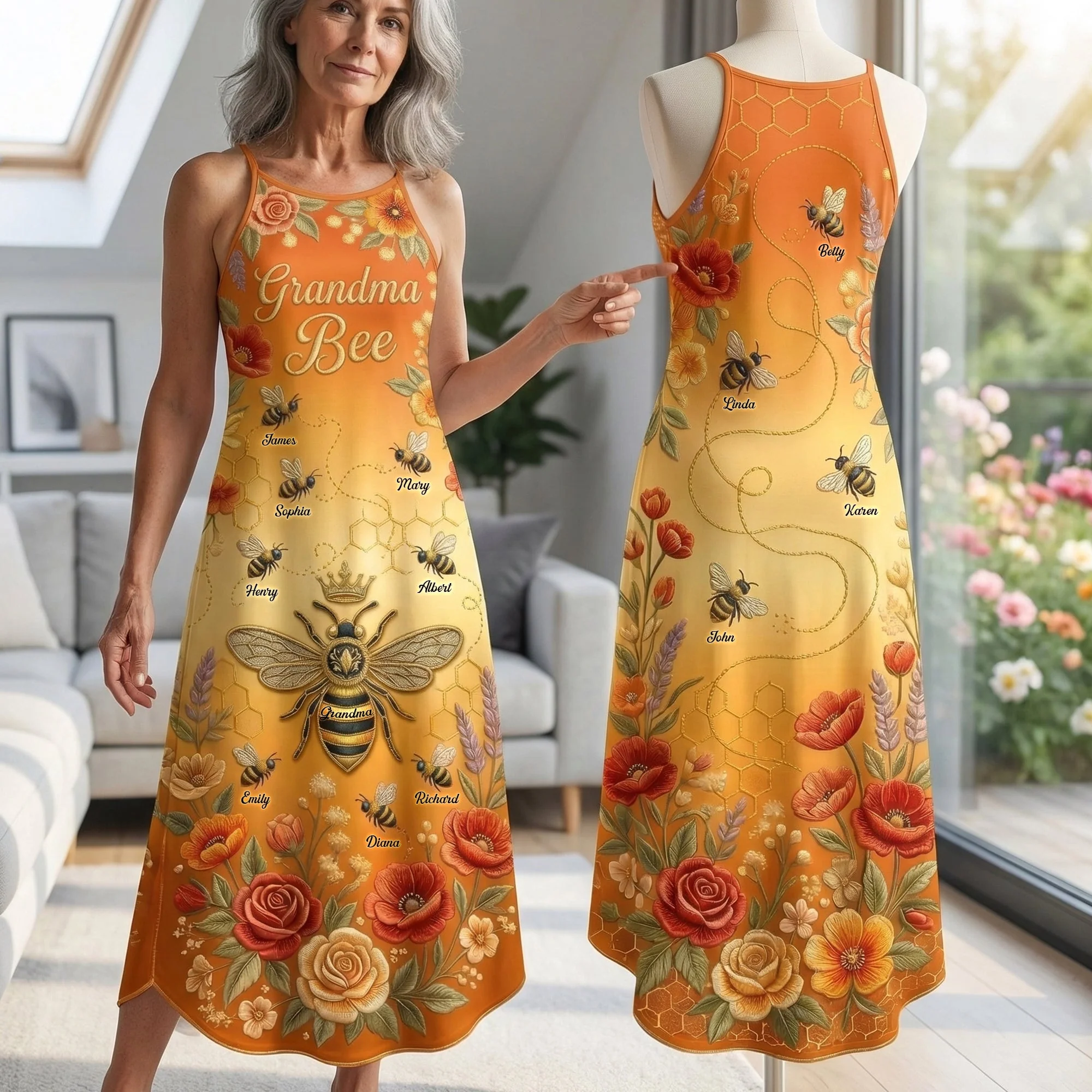 Cute Little Bee Flower - Personalized Maxi Dress - Gift For Mom, Grandma