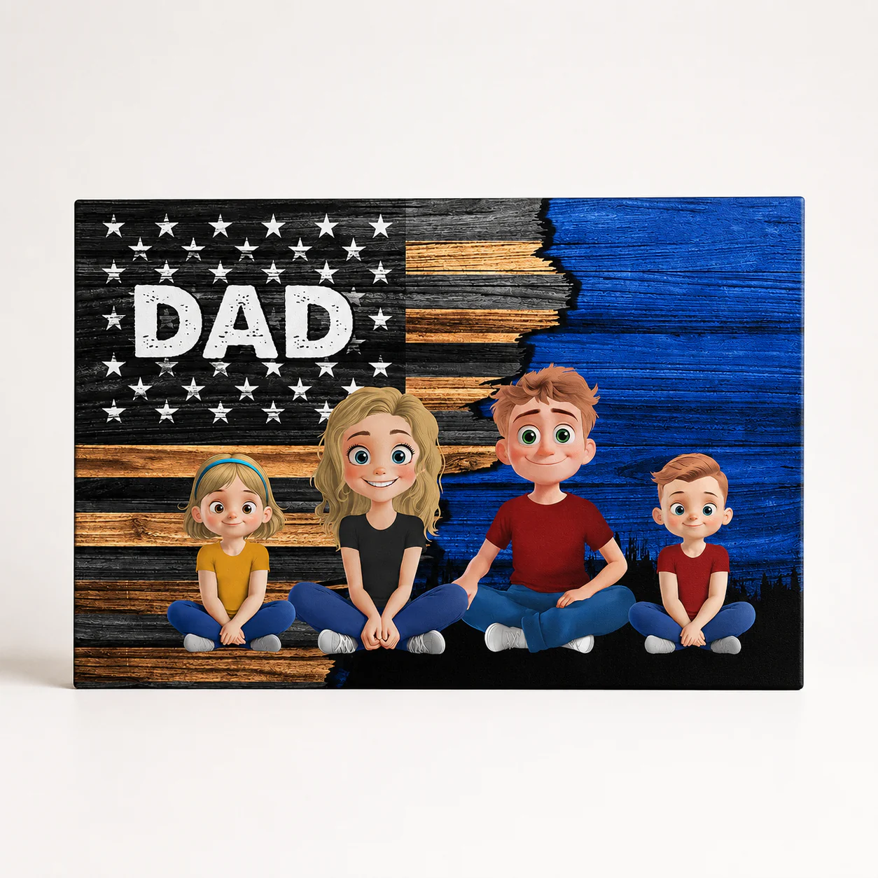 Dad Grandpa Papa Back View Sitting With Kids American Flag - Personalized Poster Canvas - Gift For Dad - Image 5