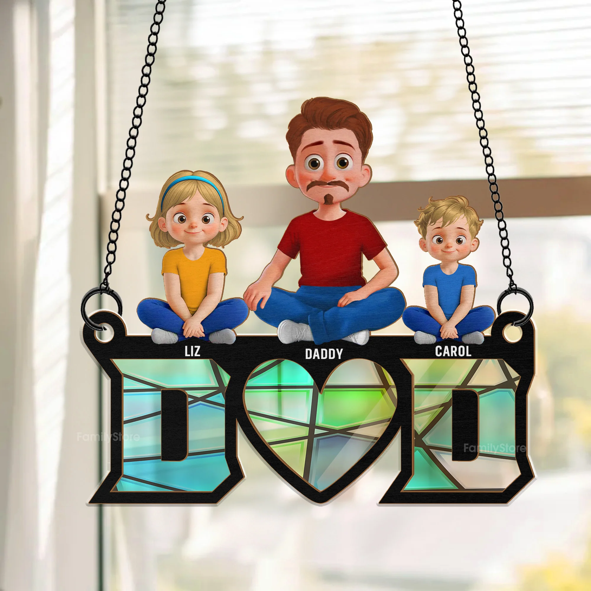 Dad & His Children - Personalized Window Hanging Window Hanging Suncatcher Ornament - Gift for Dad, Father's Day | GR25