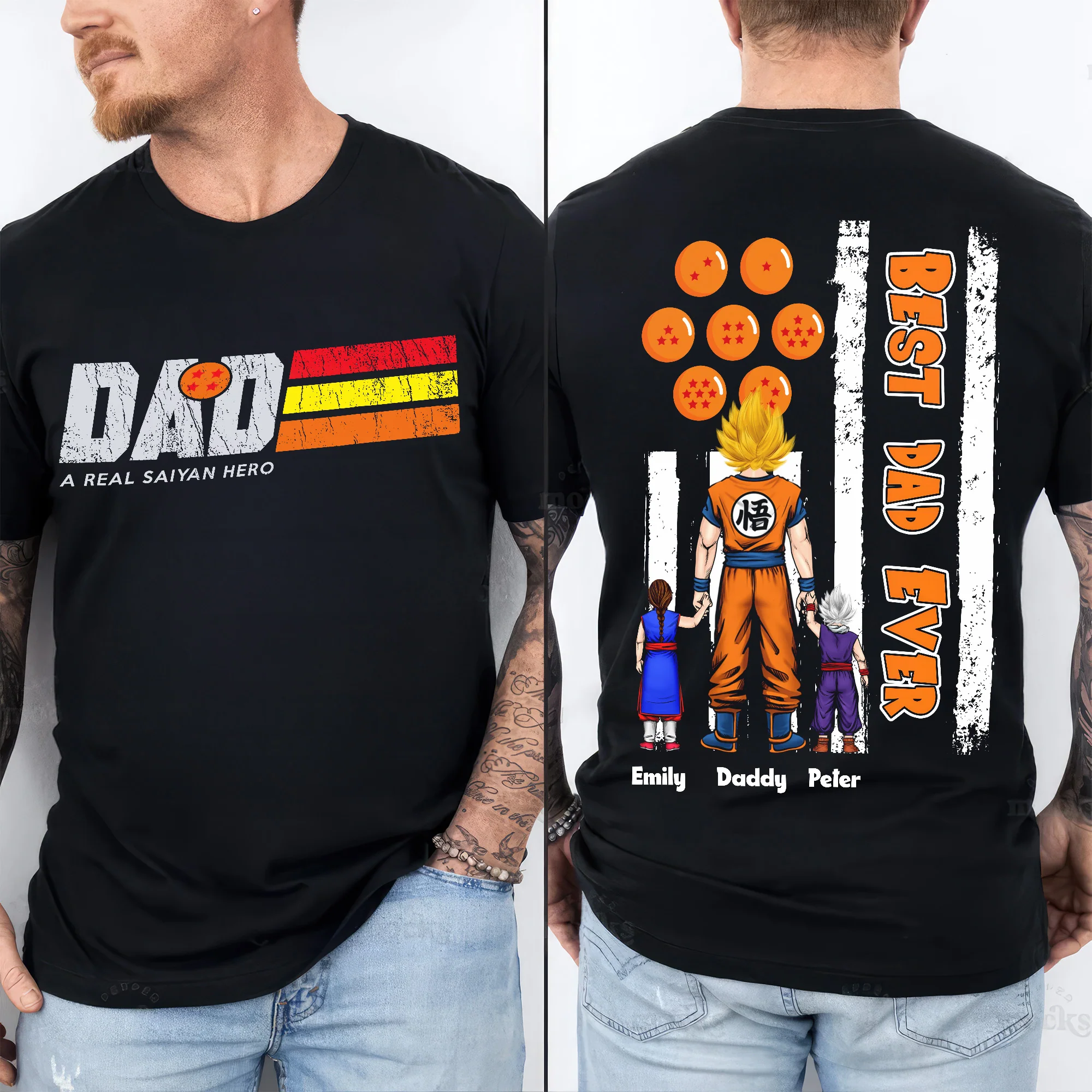 Dad Is A Real Saiyan Hero - Personalized Shirt 2 Side - Gift for Dad - Image 2