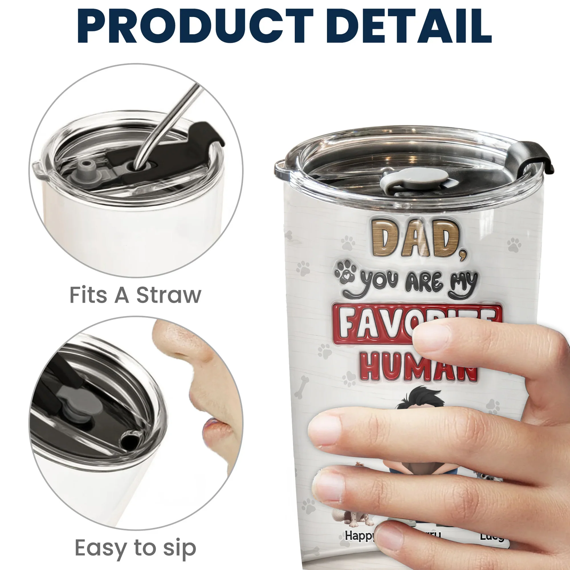 Dad You Are Our Favorite Human 3D Inflated Effect Cartoon Dog - Personalized Tumbler Cup - Gift for Pet Owners, Pet Lovers, Dog Dad | CLP15 NH96 - Image 4