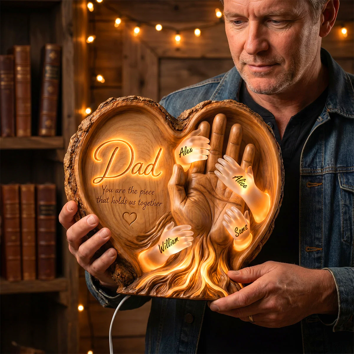 Dad You Are The Piece That Hold Us Together - Personalized Shape Acrylic Light Box - Gift For Dad - Image 3