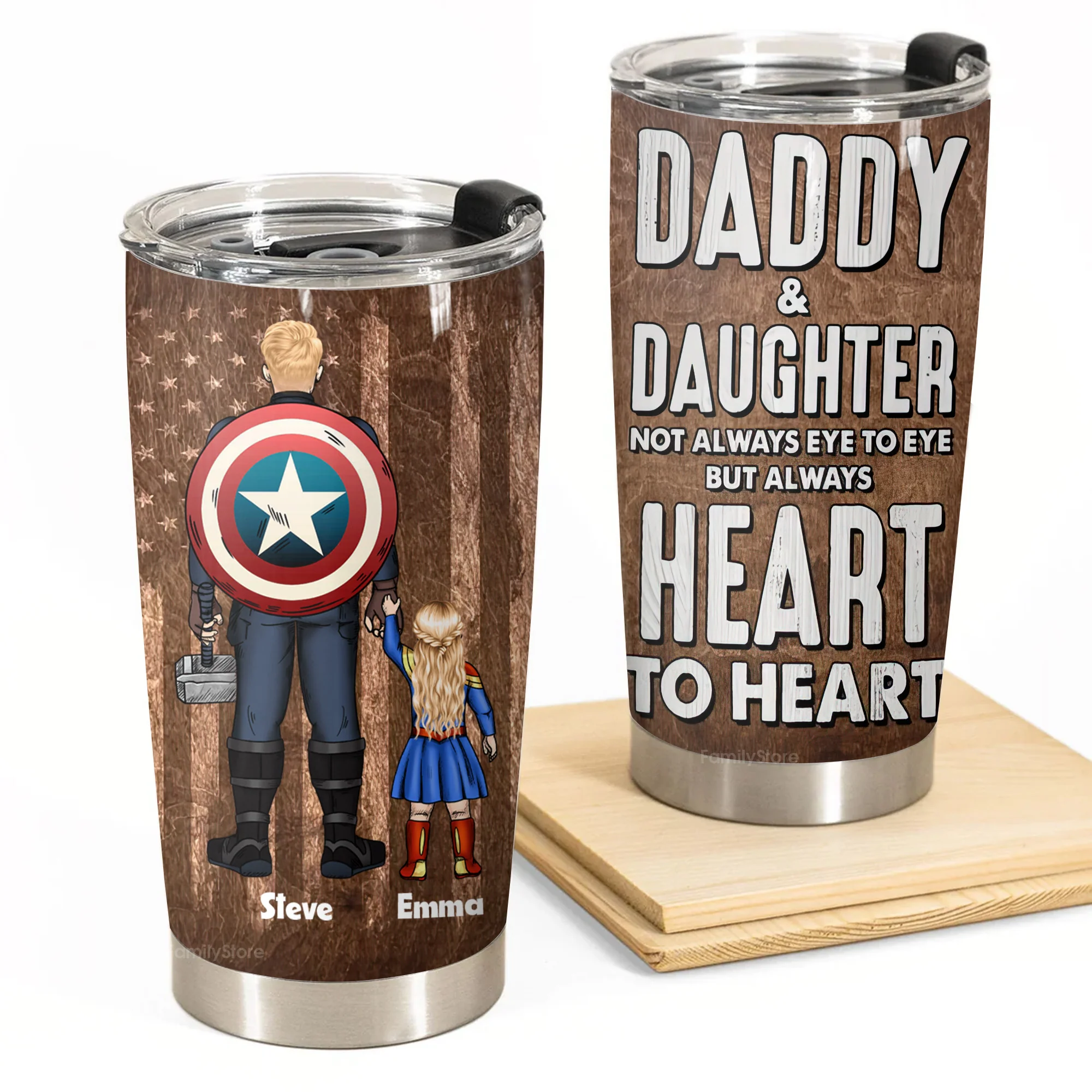 Daddy And Children Heart To Heart - Personalized Stainless Steel Tumbler - Gift For Dad, Father's Day | CL02 NA94