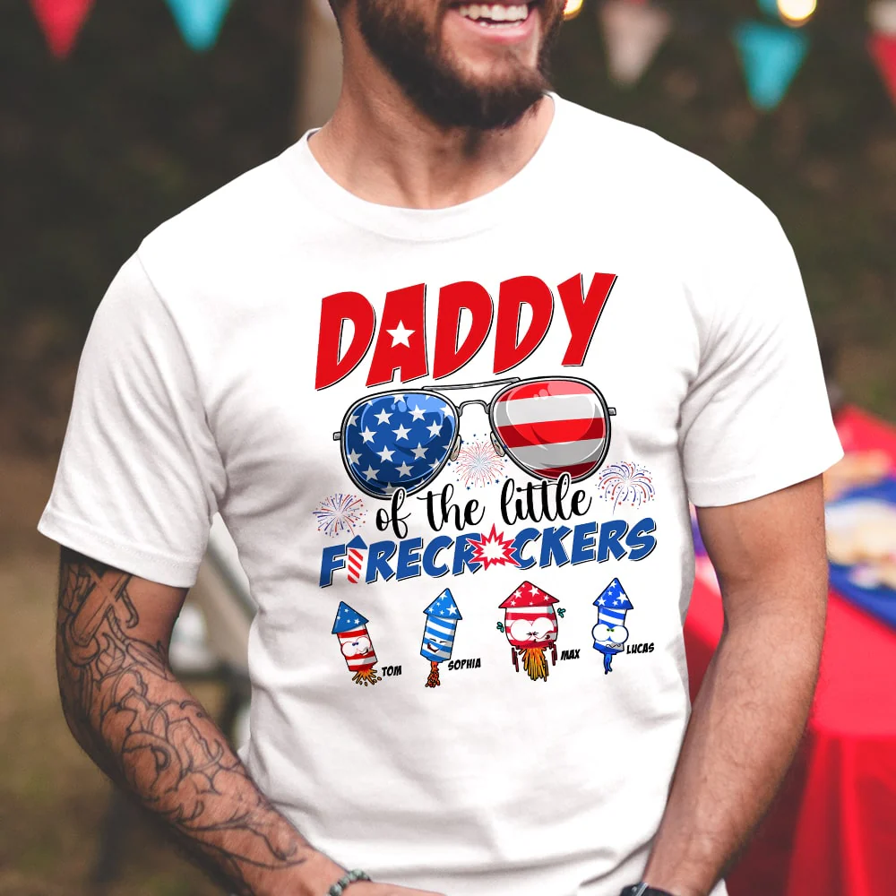 Daddy Of The Little Firecrackers - Personalized T-shirt - Patriotic Gift For Dad, Grandpa HN02 - Image 4