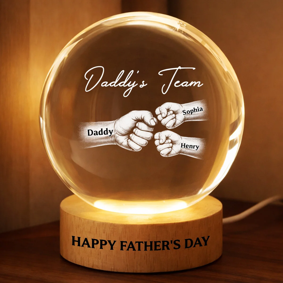 Daddy's Team Fist Bump  - Personalized Crystal Globe Lamp - Gift For Dad - Image 6