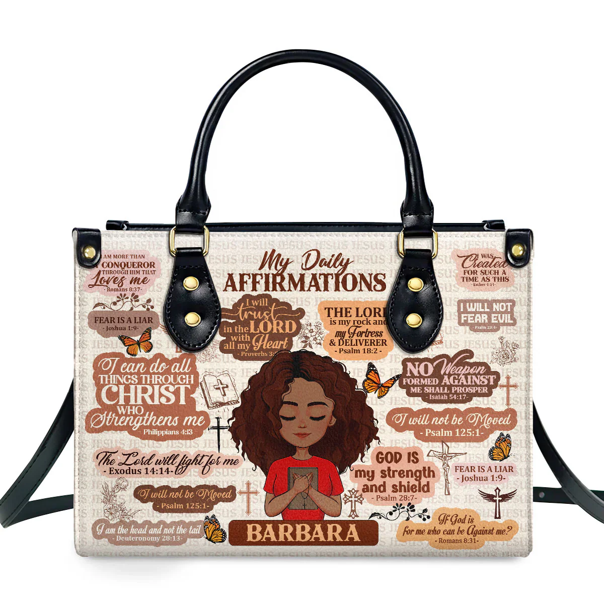 Daily Bible Affirmations Tote - Personalized Christian Leather Handbag - Faith Gift for Women | CLGOD05 HD95