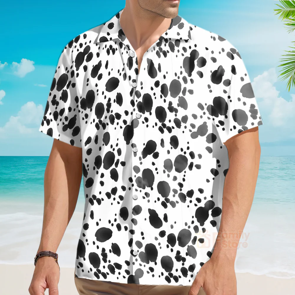 Dalmatian Dog Pattern Black And White Aloha Hawaiian Shirts For Men, Women - Image 4
