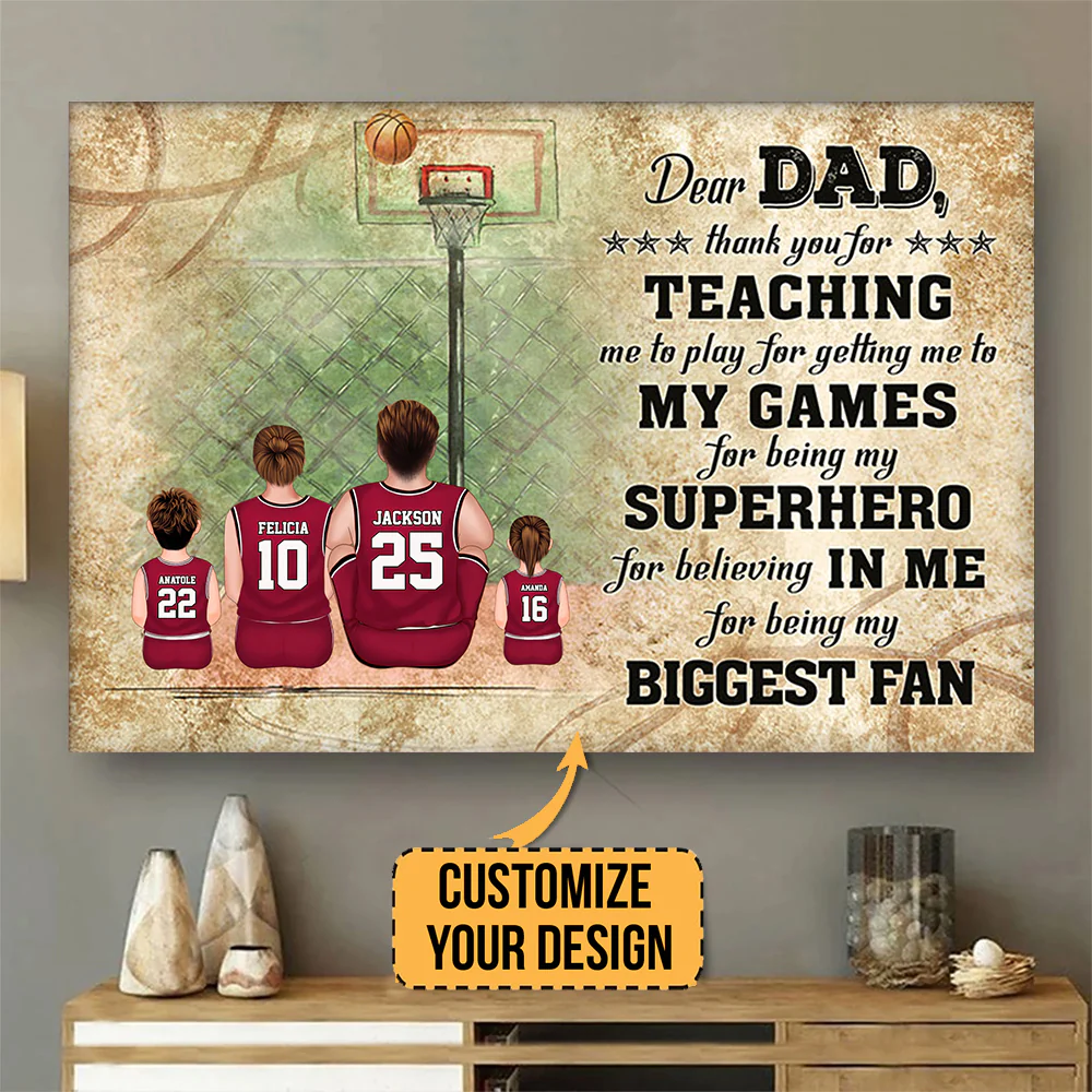 Dear Dad, Thank You For Teaching Me To Play This Game - Gift For Dad, Children, Family - Personalized Canvas Poster - Image 3
