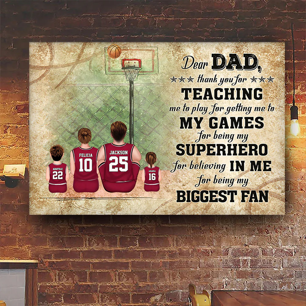 Dear Dad, Thank You For Teaching Me To Play This Game - Gift For Dad, Children, Family - Personalized Canvas Poster - Image 4