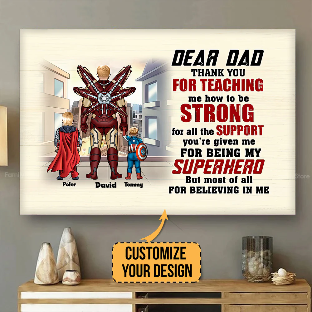 Dear Dad Thank You For Teaching Us How To Be Strong - Personalized Poster Canvas - Gift for Dad, Grandpa, Husband | CL02 NH96 - Image 2