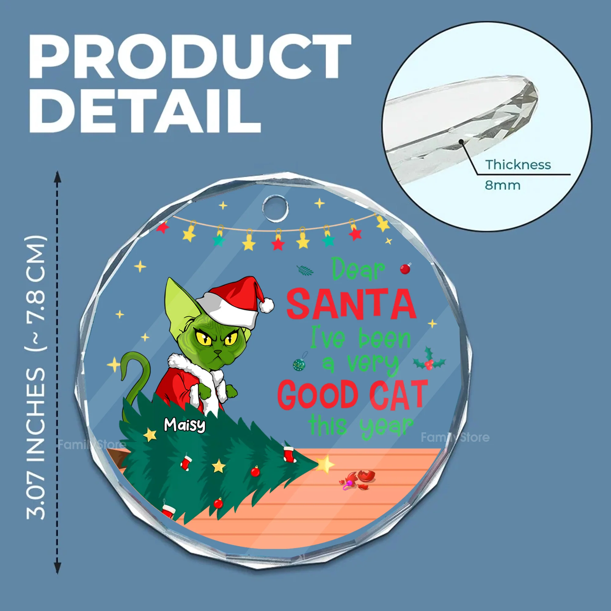 Dear Santa, I've Been A Very Good Cat This Year Grinch Cats- Gift For Cat Lover, Pet Lovers - Personalized Glass Ornament - CL16 NH96 - Image 5