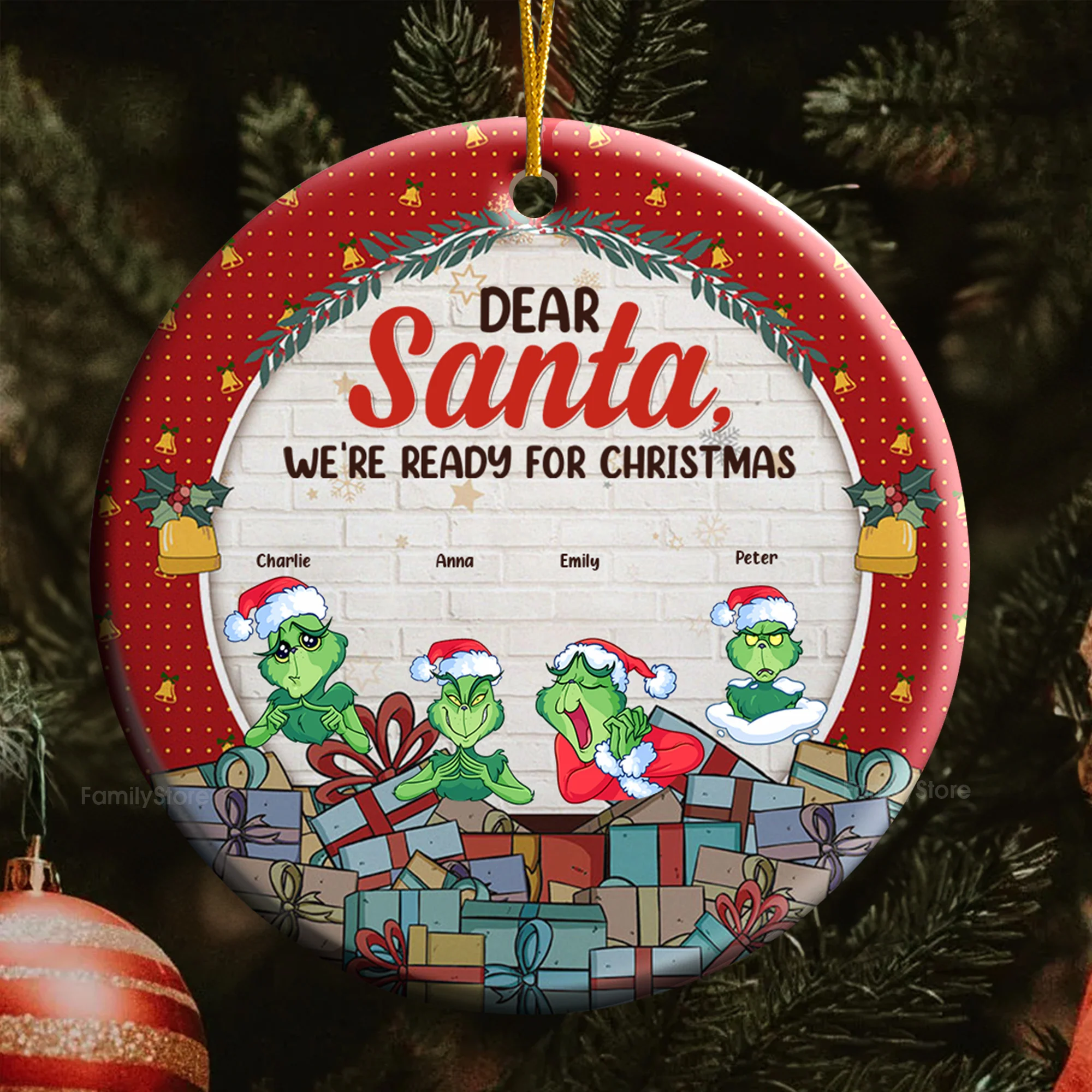 Grinch Dear Santa We're Ready For Christmas - Gift For Family - Personalized Ceramic Ornament - CL27 NA94 - Image 5